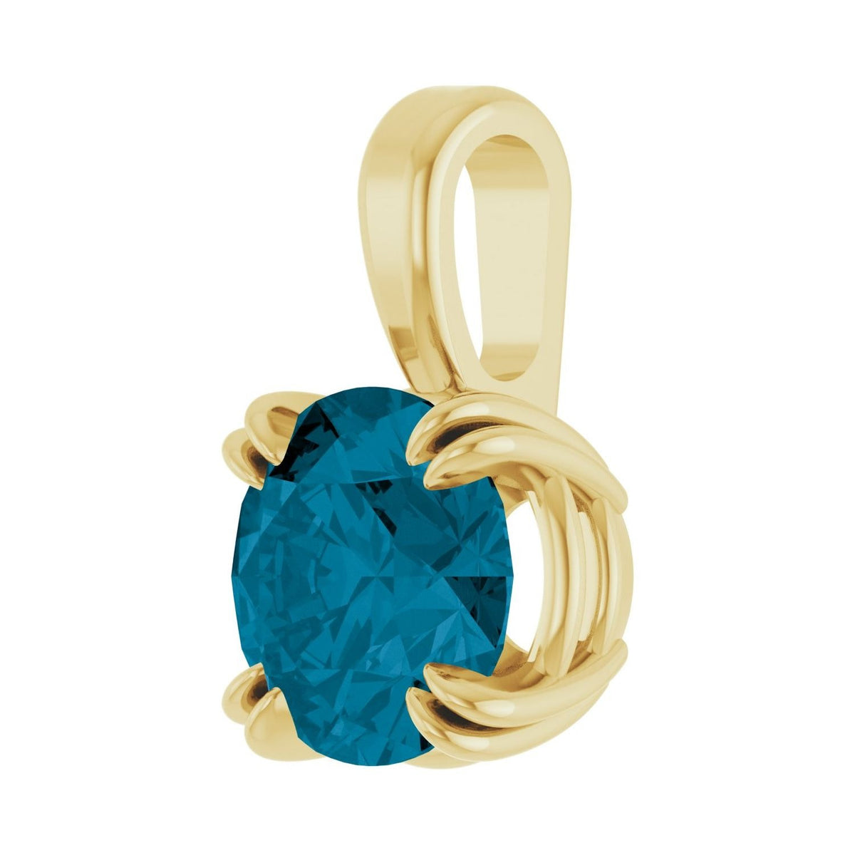 Sapphire Row Natural London Blue Topaz Solitaire Pendant - 14K Yellow Gold, 6.5 mm (view 2)