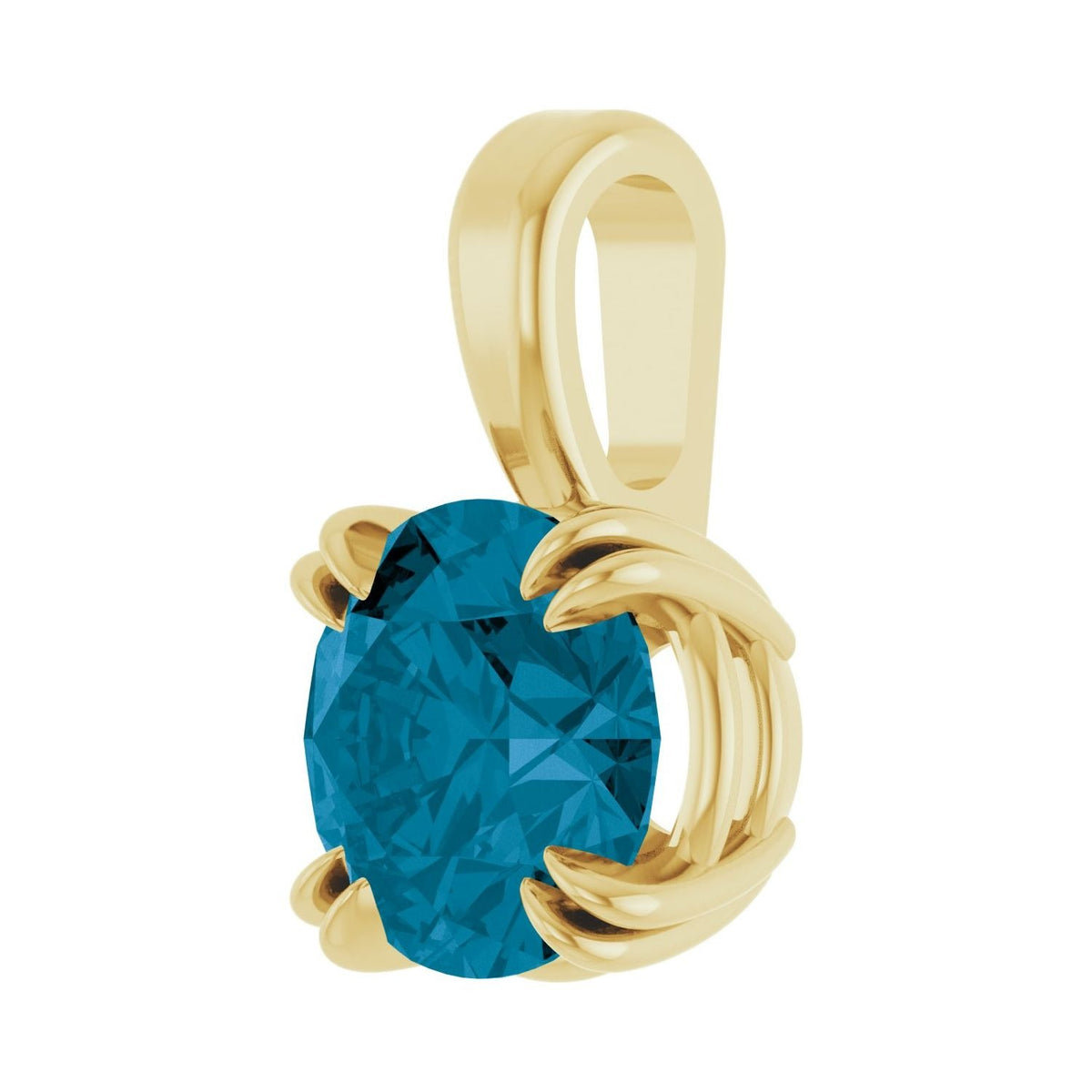 Sapphire Row Natural London Blue Topaz Solitaire Pendant - 14K Yellow Gold, 6 mm (view 2)