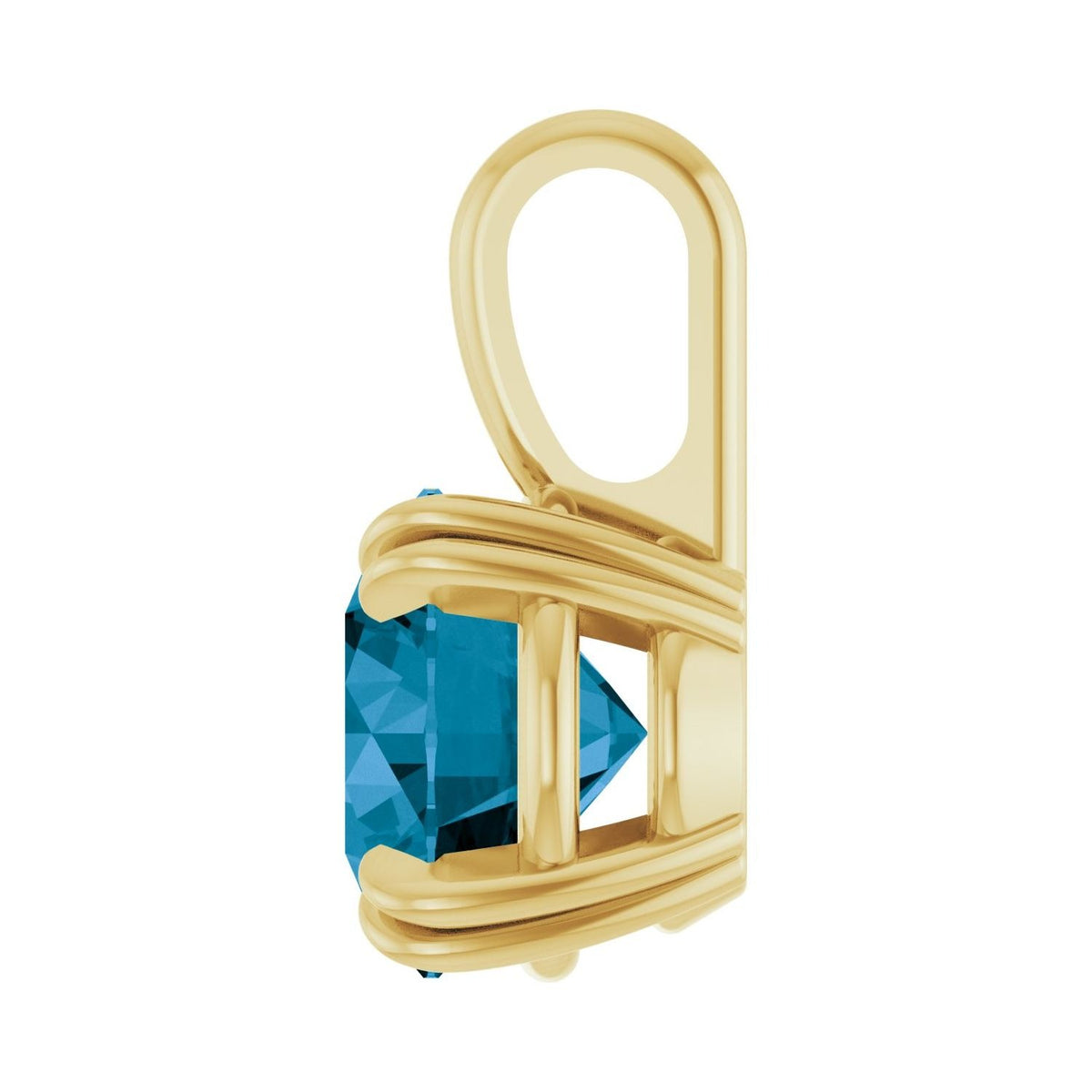 Sapphire Row Natural London Blue Topaz Solitaire Pendant - 14K Yellow Gold, 7 mm (view 3)