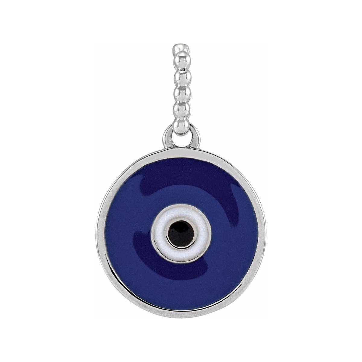 Sapphire Row Gold Enamel Evil Eye Pendant - 10K White Gold