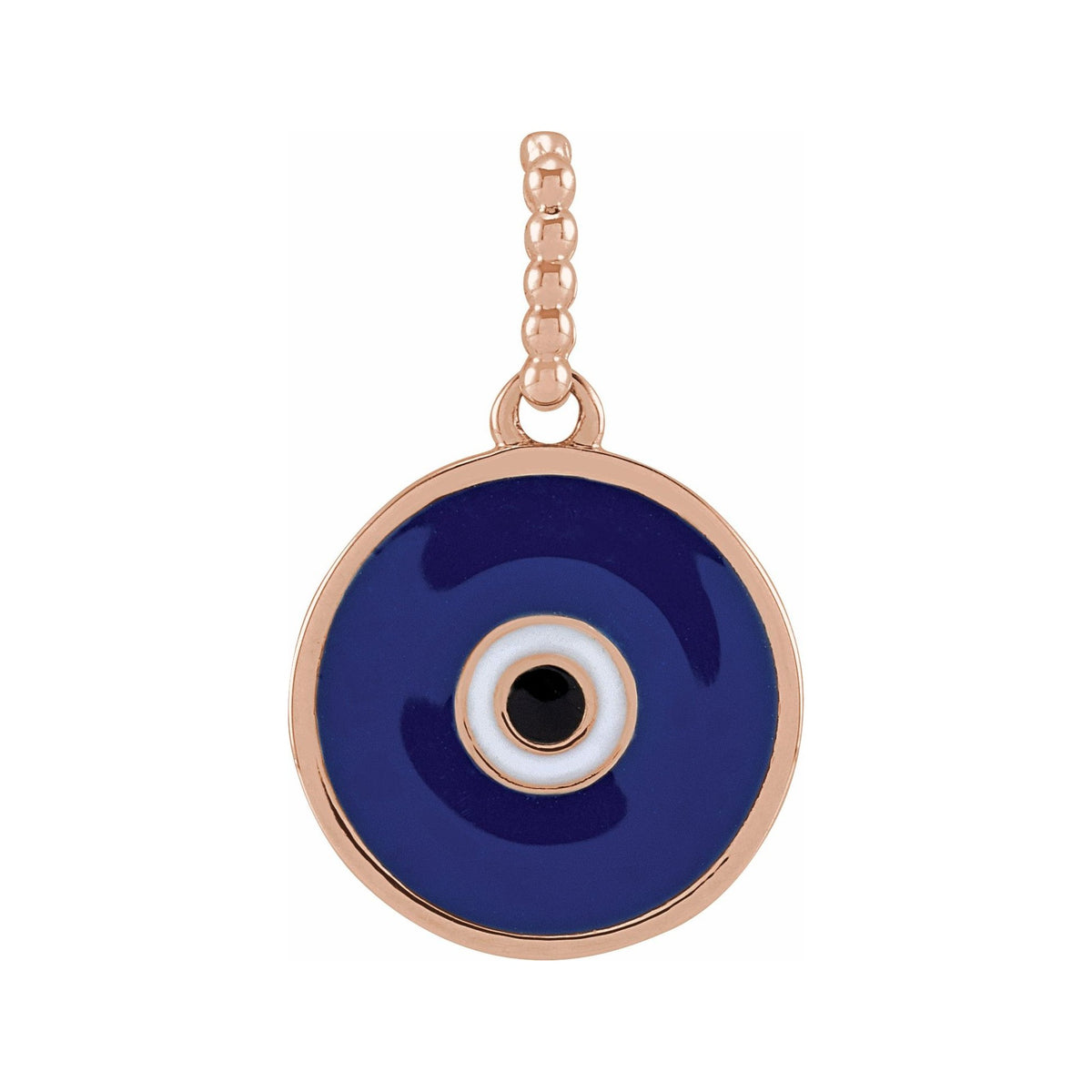 Sapphire Row Gold Enamel Evil Eye Pendant - 14K Rose Gold