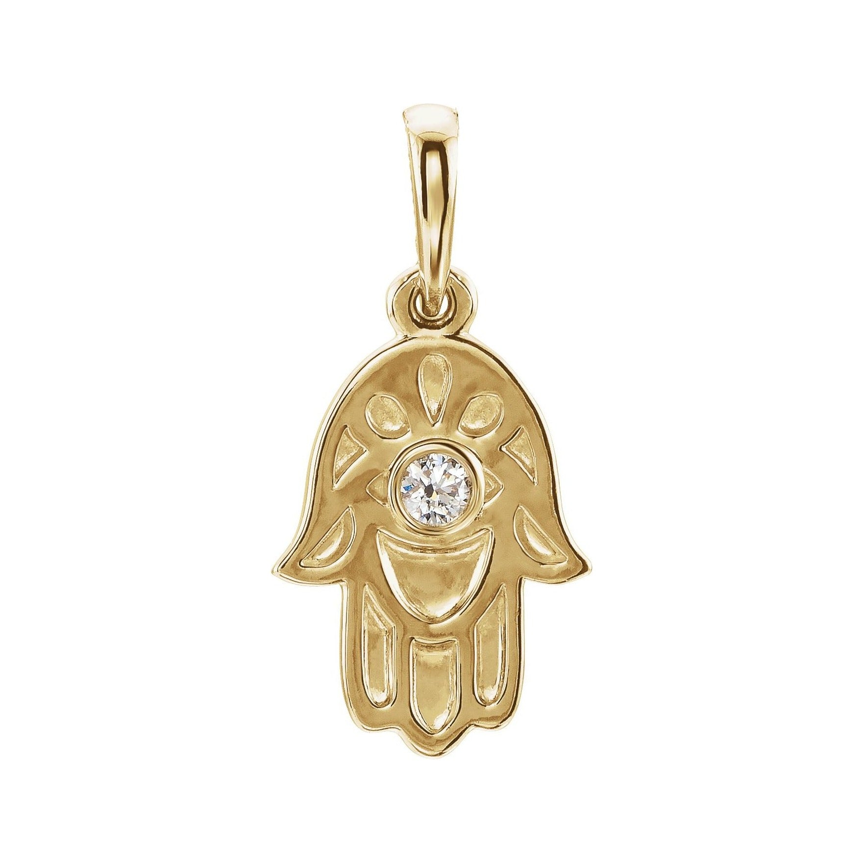 Sapphire Row Natural Diamond Hamsa Pendant - 14K Yellow Gold