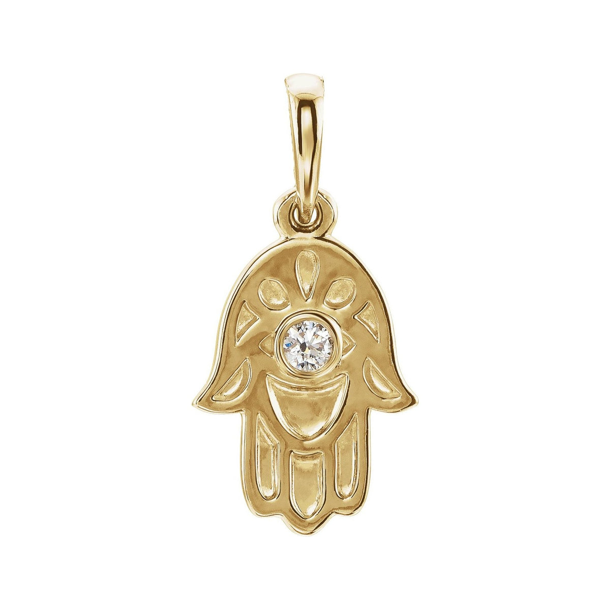 Sapphire Row Natural Diamond Hamsa Pendant - 14K Yellow Gold