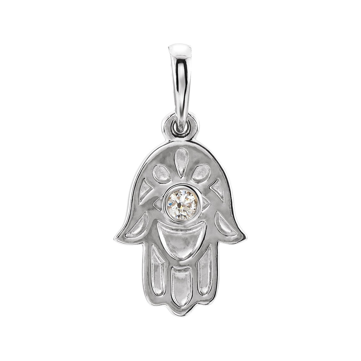 Sapphire Row Natural Diamond Hamsa Pendant - 14K White Gold