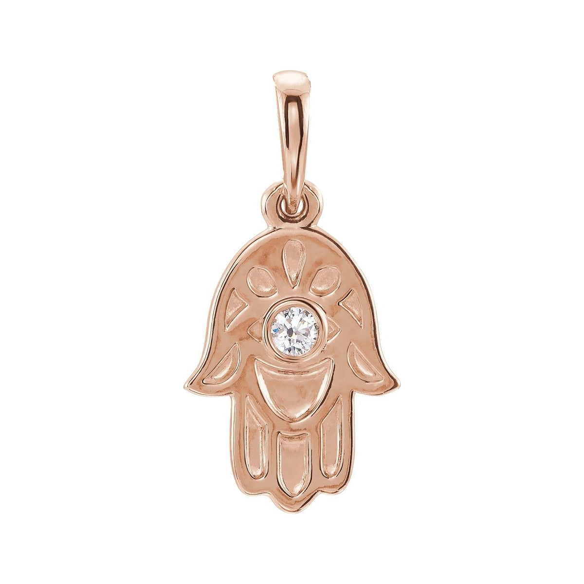 Sapphire Row Natural Diamond Hamsa Pendant - 14K Rose Gold