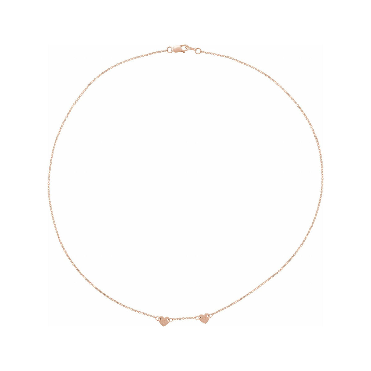 Sapphire Row Gold Heart Station Necklace - 14K Rose Gold, 2 Hearts
