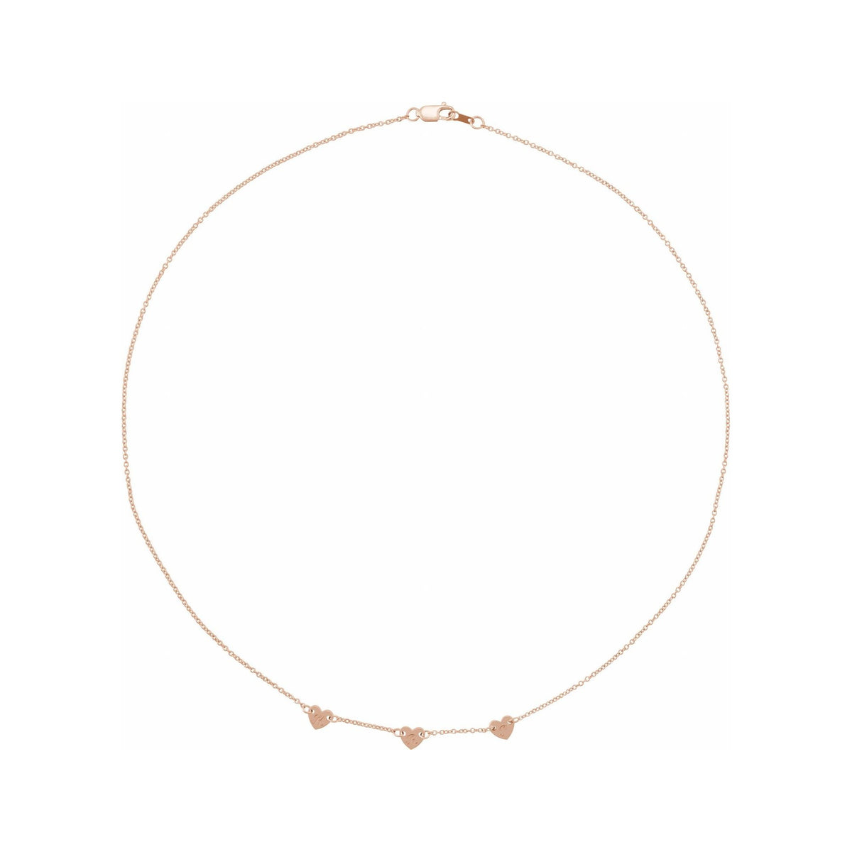 Sapphire Row Gold Heart Station Necklace - 14K Rose Gold, 3 Hearts