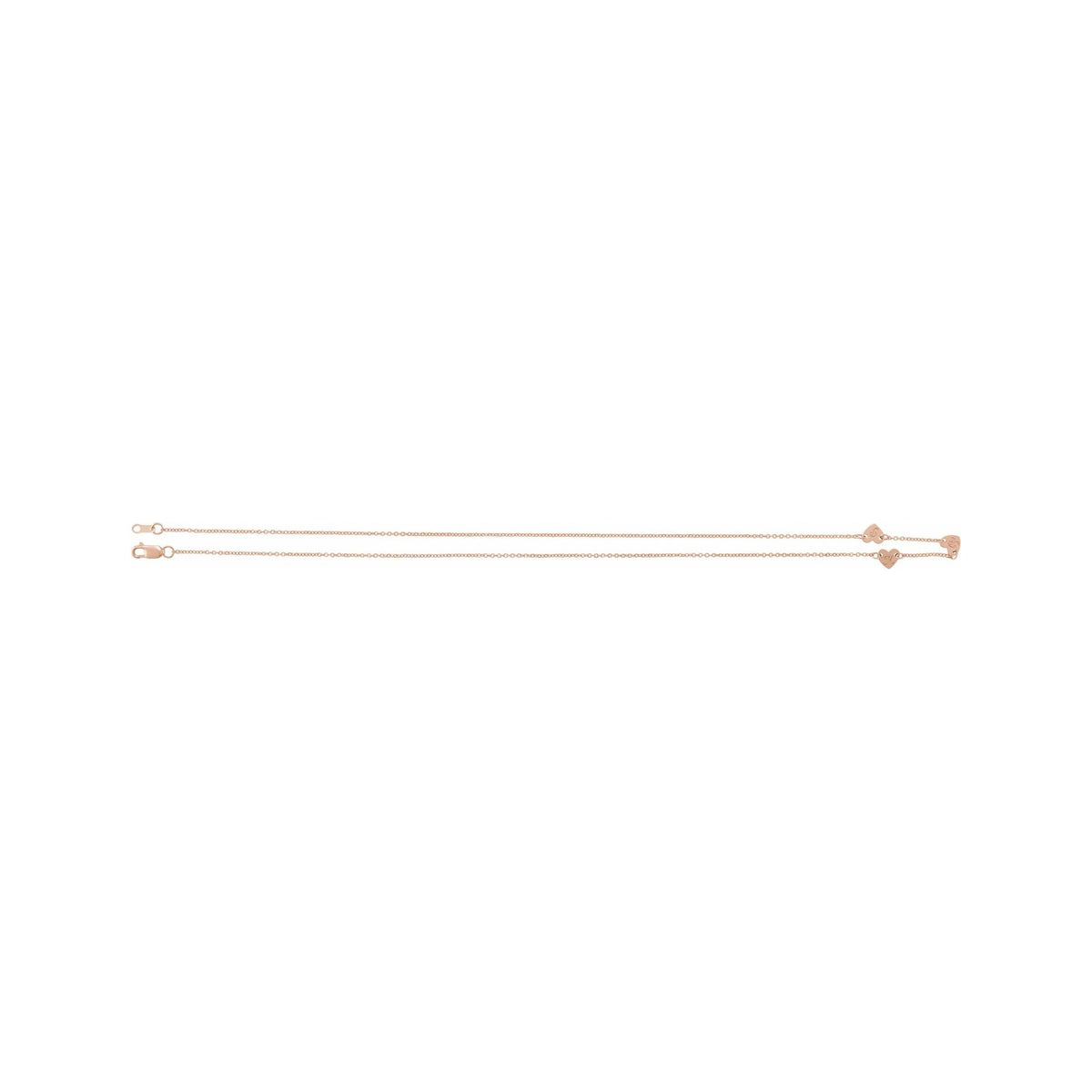 Sapphire Row Gold Heart Station Necklace - 14K Rose Gold, 3 Hearts (view 2)