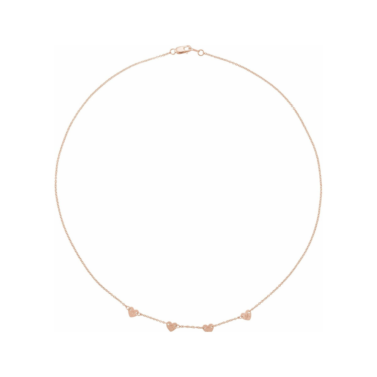 Sapphire Row Gold Heart Station Necklace - 14K Rose Gold, 4 Hearts