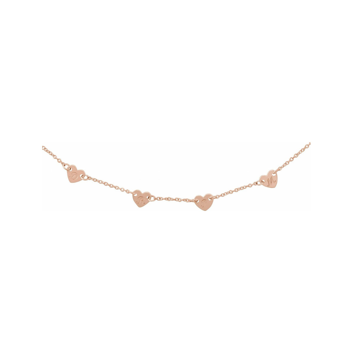 Sapphire Row Gold Heart Station Necklace - 14K Rose Gold, 4 Hearts (view 2)