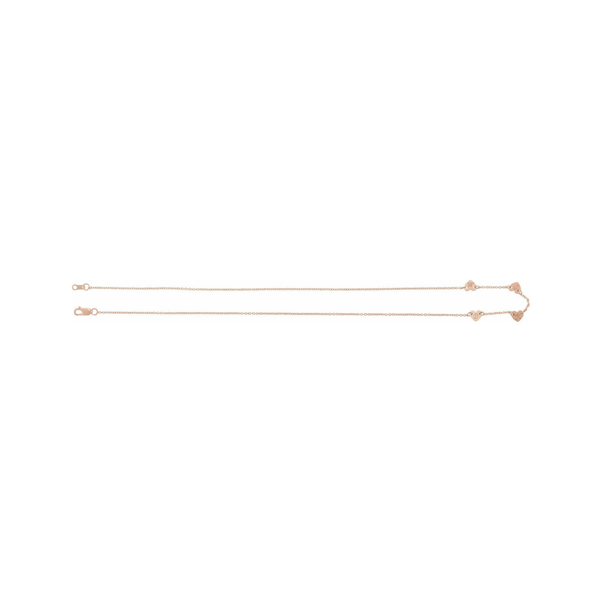 Sapphire Row Gold Heart Station Necklace - 14K Rose Gold, 4 Hearts (view 3)