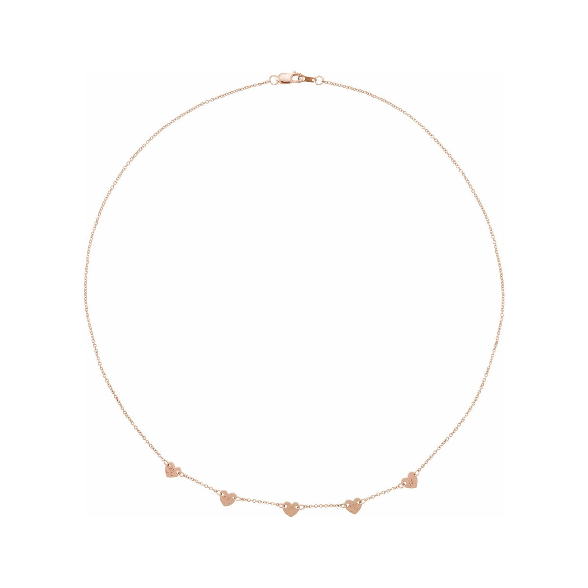 Sapphire Row Gold Heart Station Necklace - 14K Rose Gold, 5 Hearts