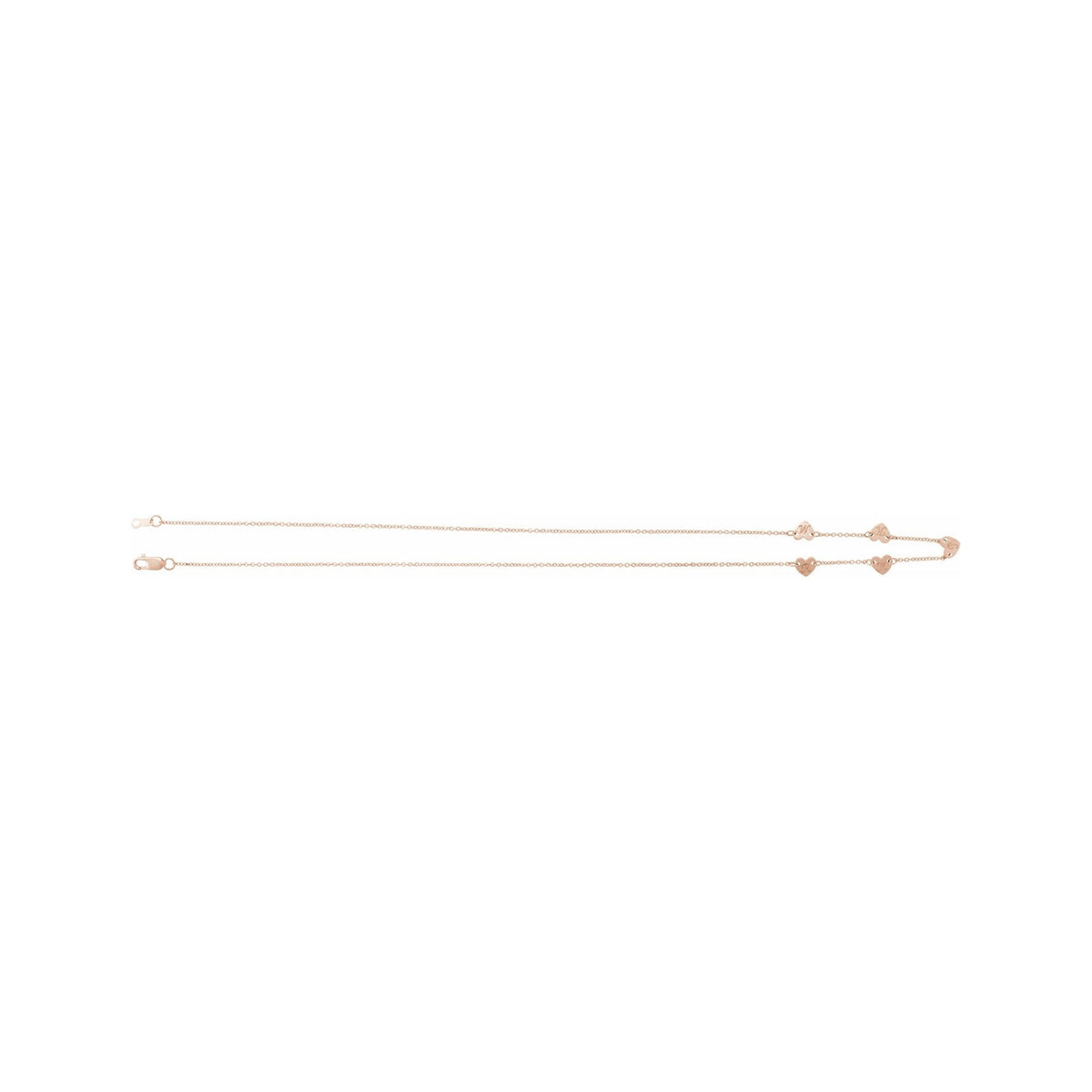 Sapphire Row Gold Heart Station Necklace - 14K Rose Gold, 5 Hearts (view 2)