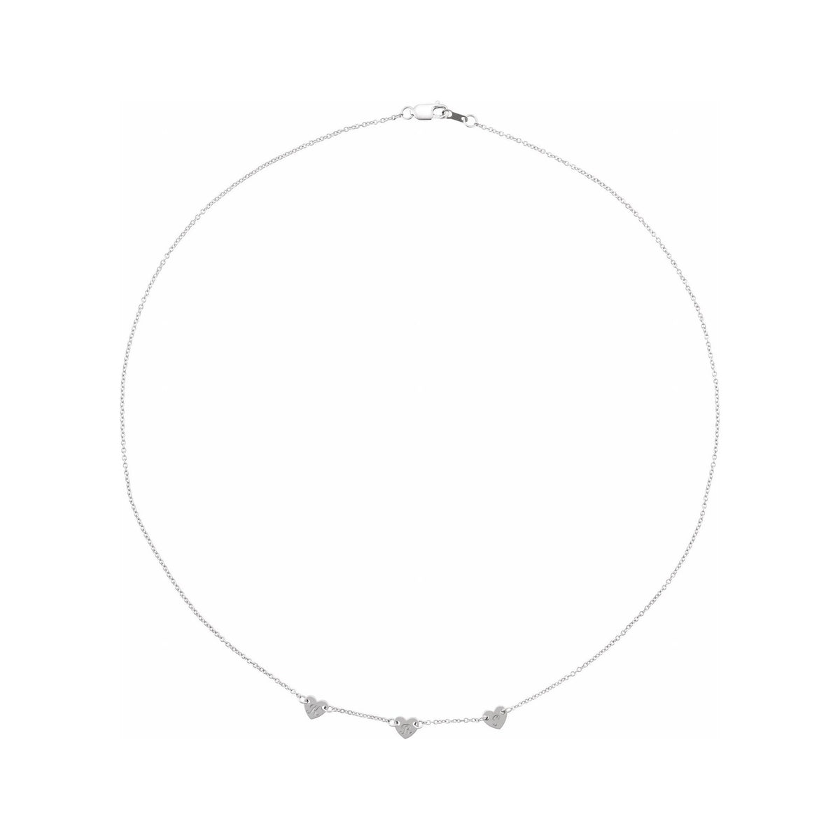 Sapphire Row Gold Heart Station Necklace - Platinum, 3 Hearts