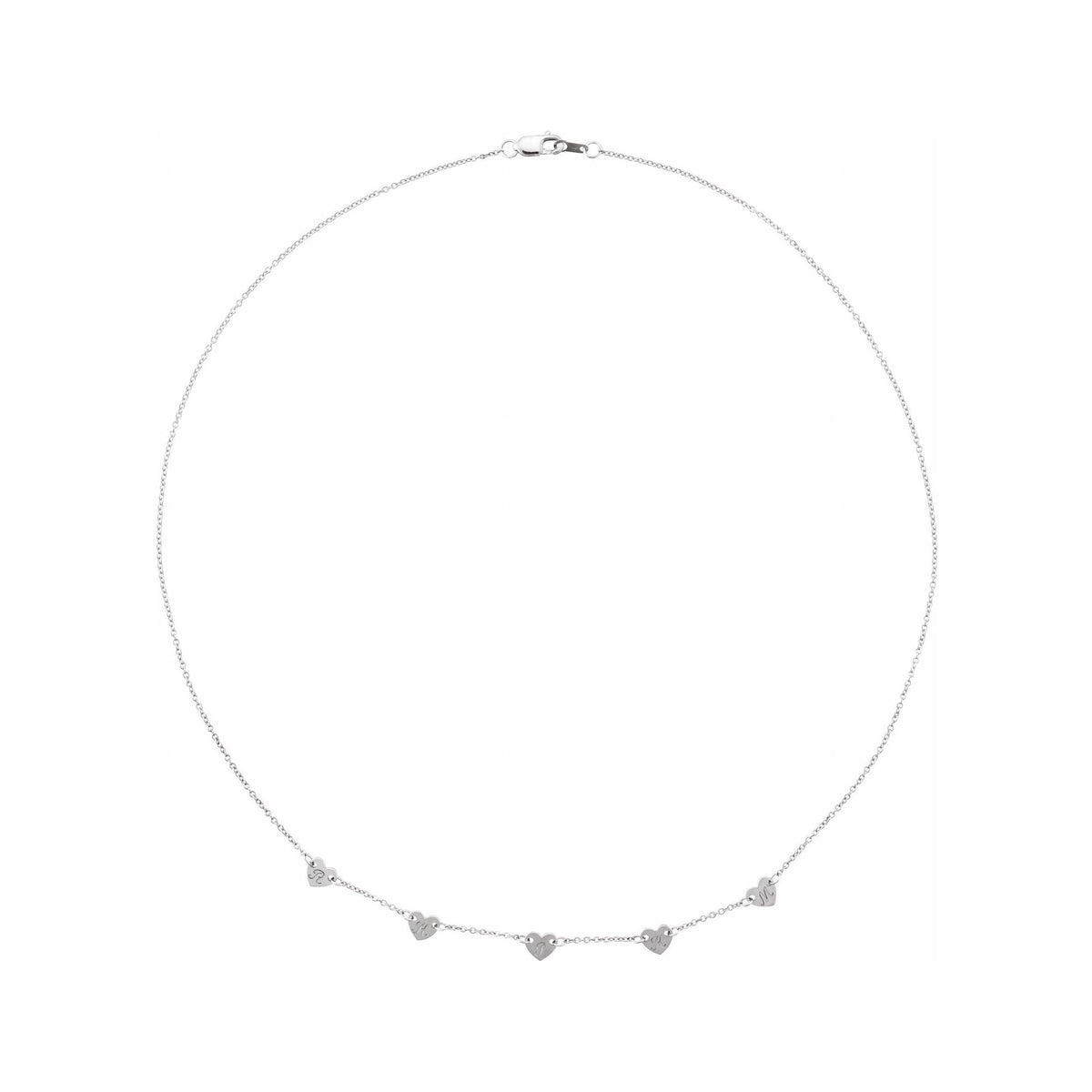 Sapphire Row Gold Heart Station Necklace - Platinum, 5 Hearts