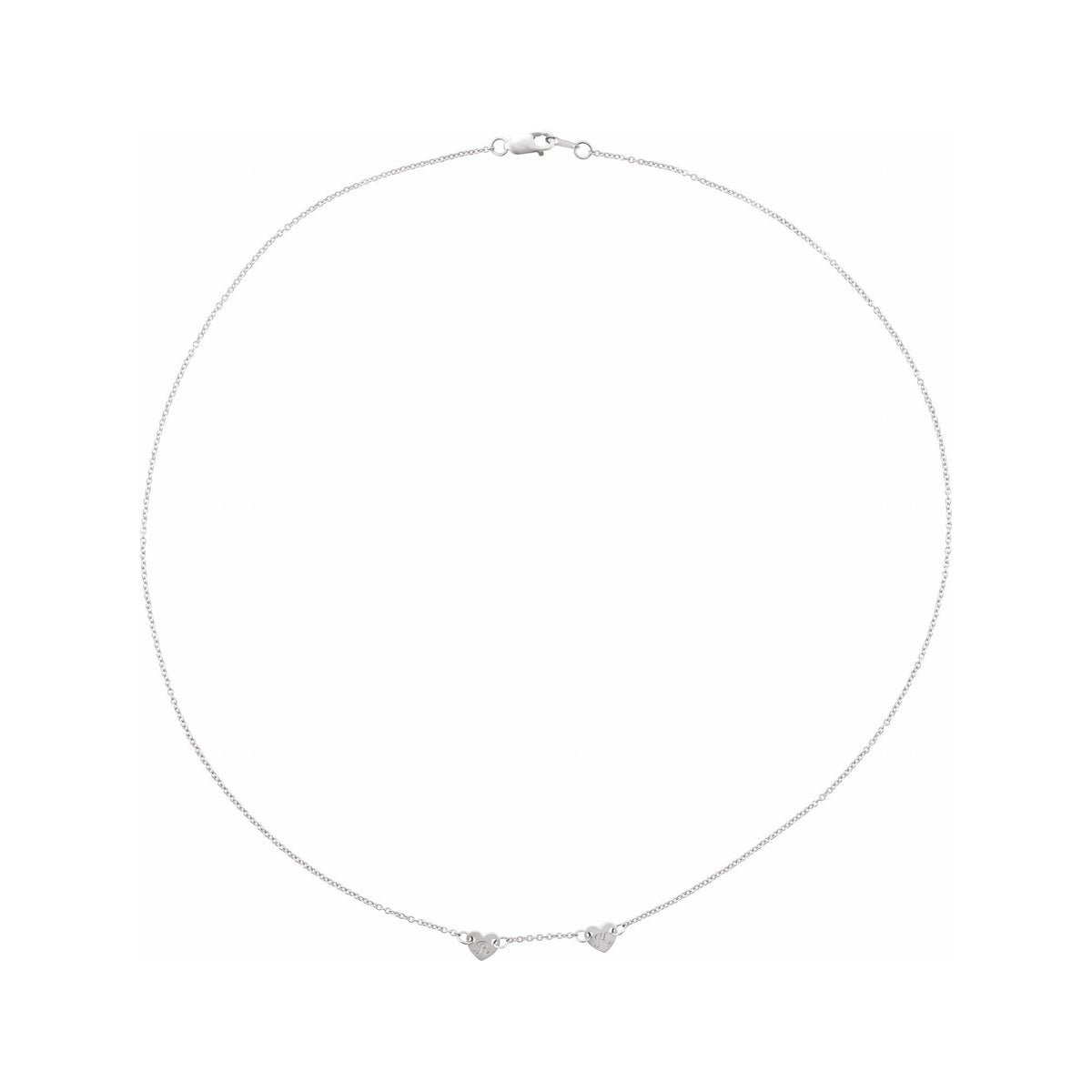 Sapphire Row Gold Heart Station Necklace - 14K White Gold, 2 Hearts