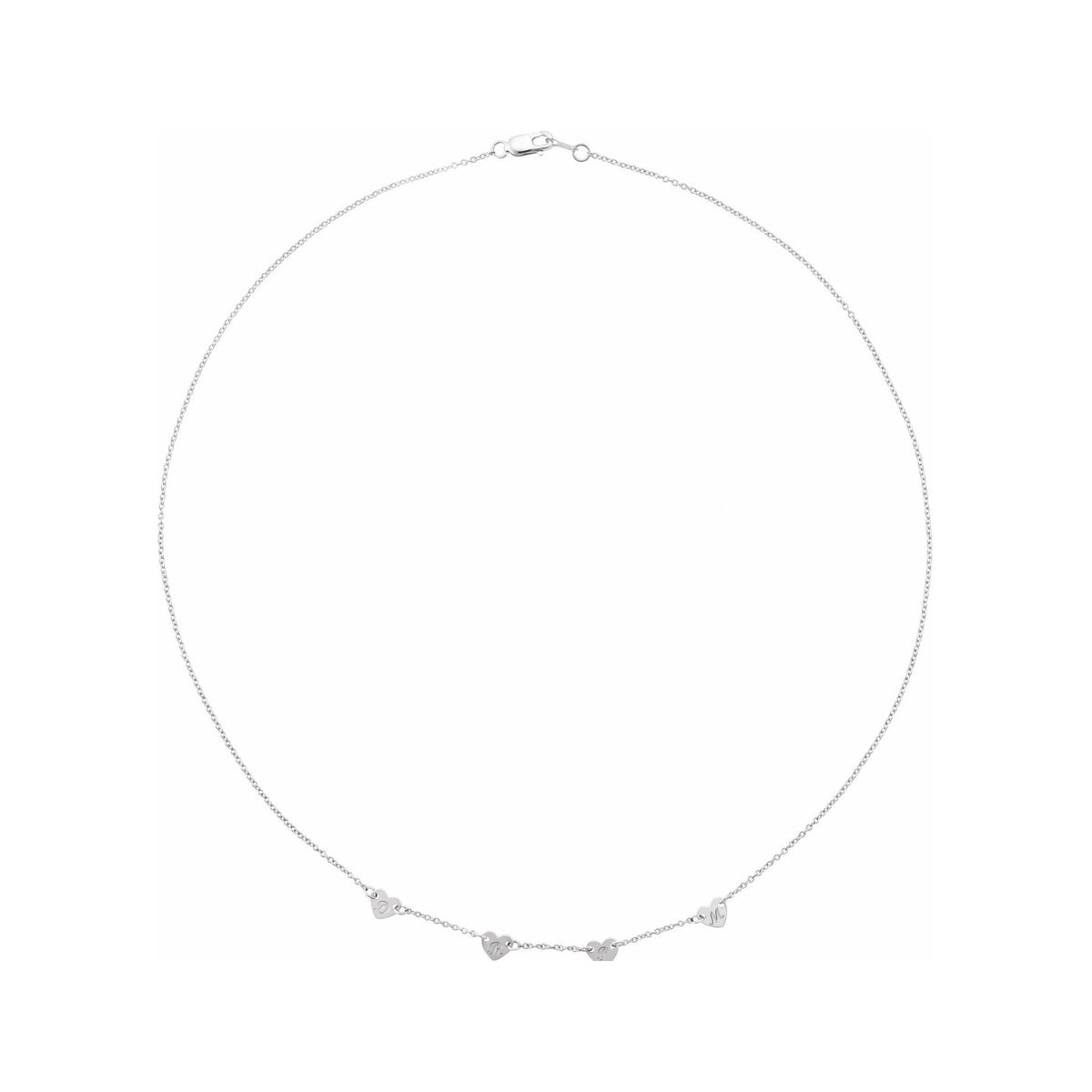 Sapphire Row Gold Heart Station Necklace - 14K White Gold, 4 Hearts