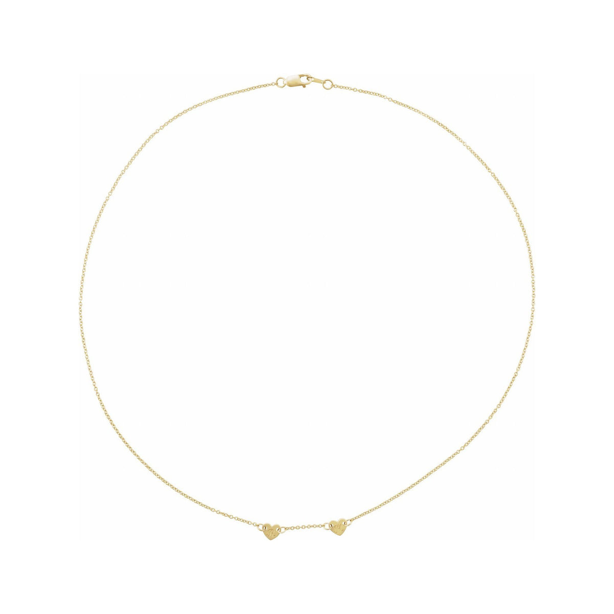 Sapphire Row Gold Heart Station Necklace - 14K Yellow Gold, 2 Hearts