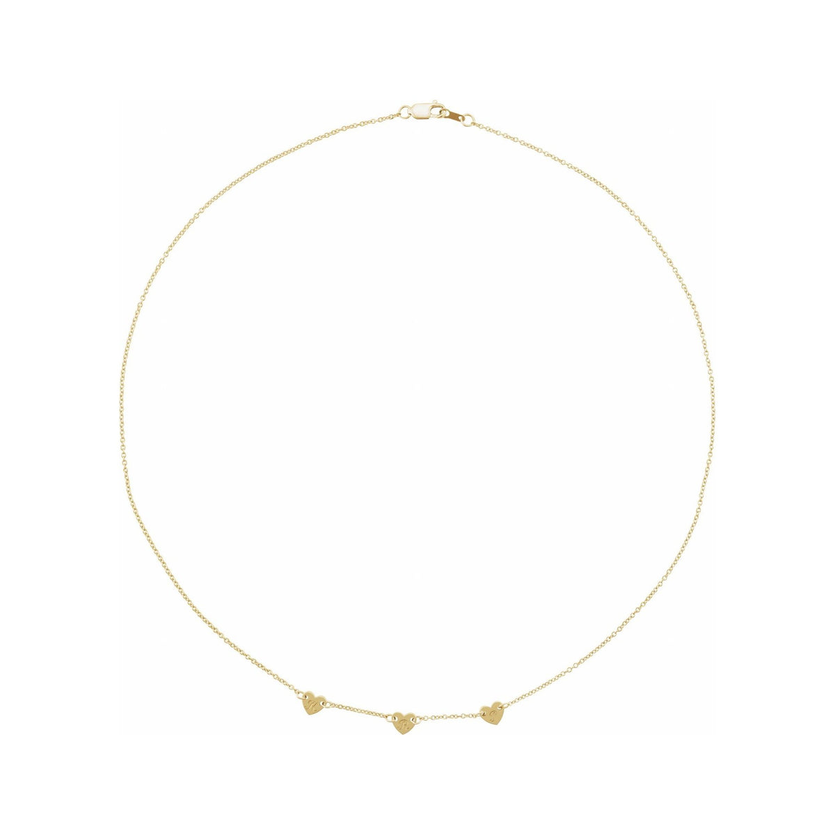 Sapphire Row Gold Heart Station Necklace - 14K Yellow Gold, 3 Hearts