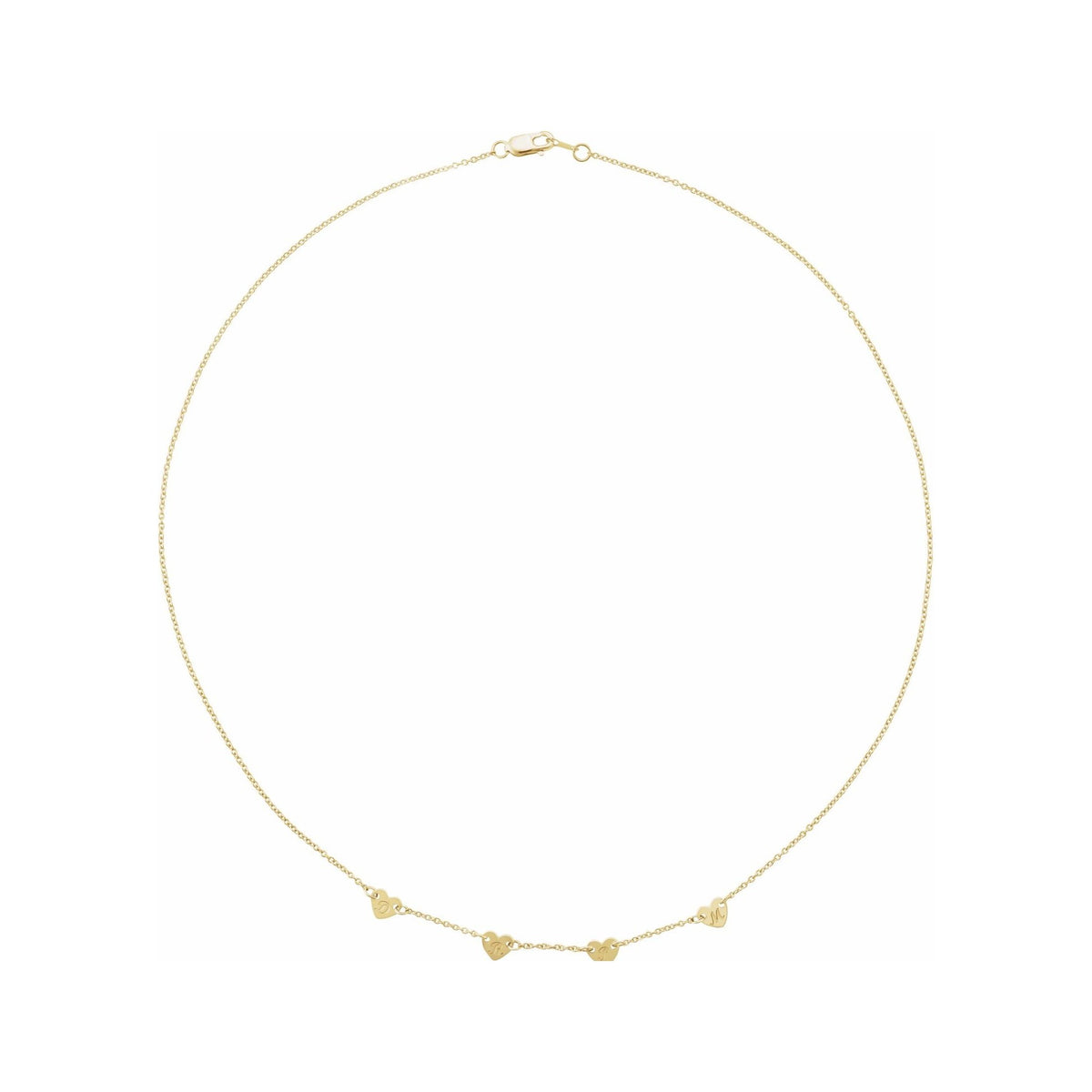 Sapphire Row Gold Heart Station Necklace - 14K Yellow Gold, 4 Hearts