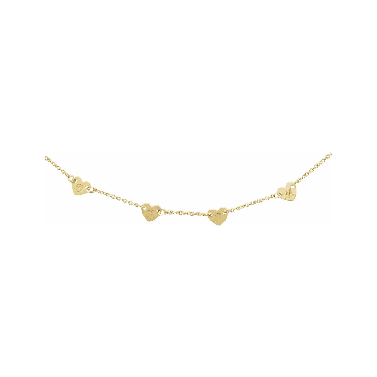 Sapphire Row Gold Heart Station Necklace - 14K Yellow Gold, 4 Hearts (view 2)