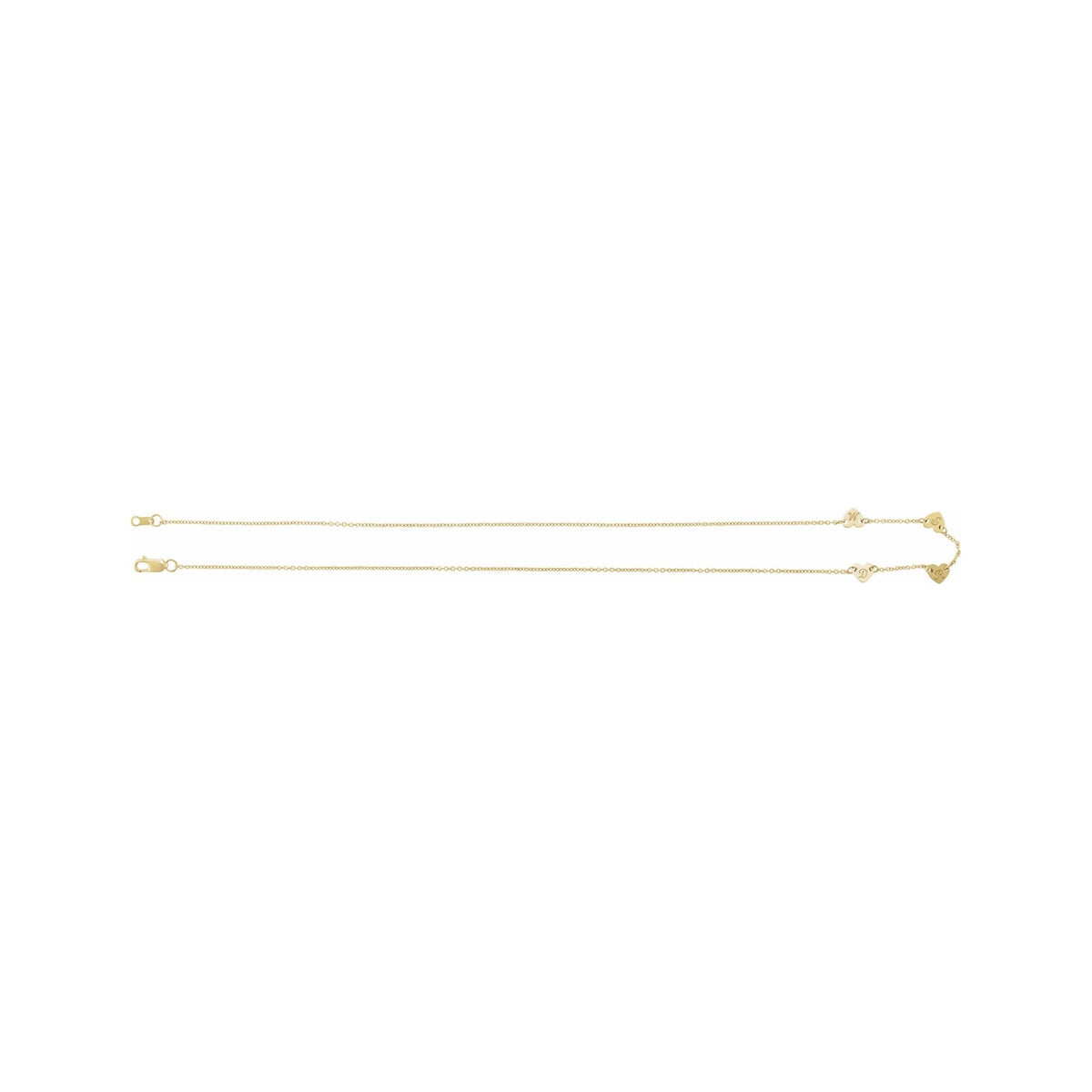 Sapphire Row Gold Heart Station Necklace - 14K Yellow Gold, 4 Hearts (view 3)