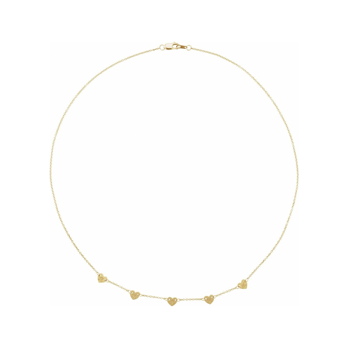 Sapphire Row Gold Heart Station Necklace - 14K Yellow Gold, 5 Hearts