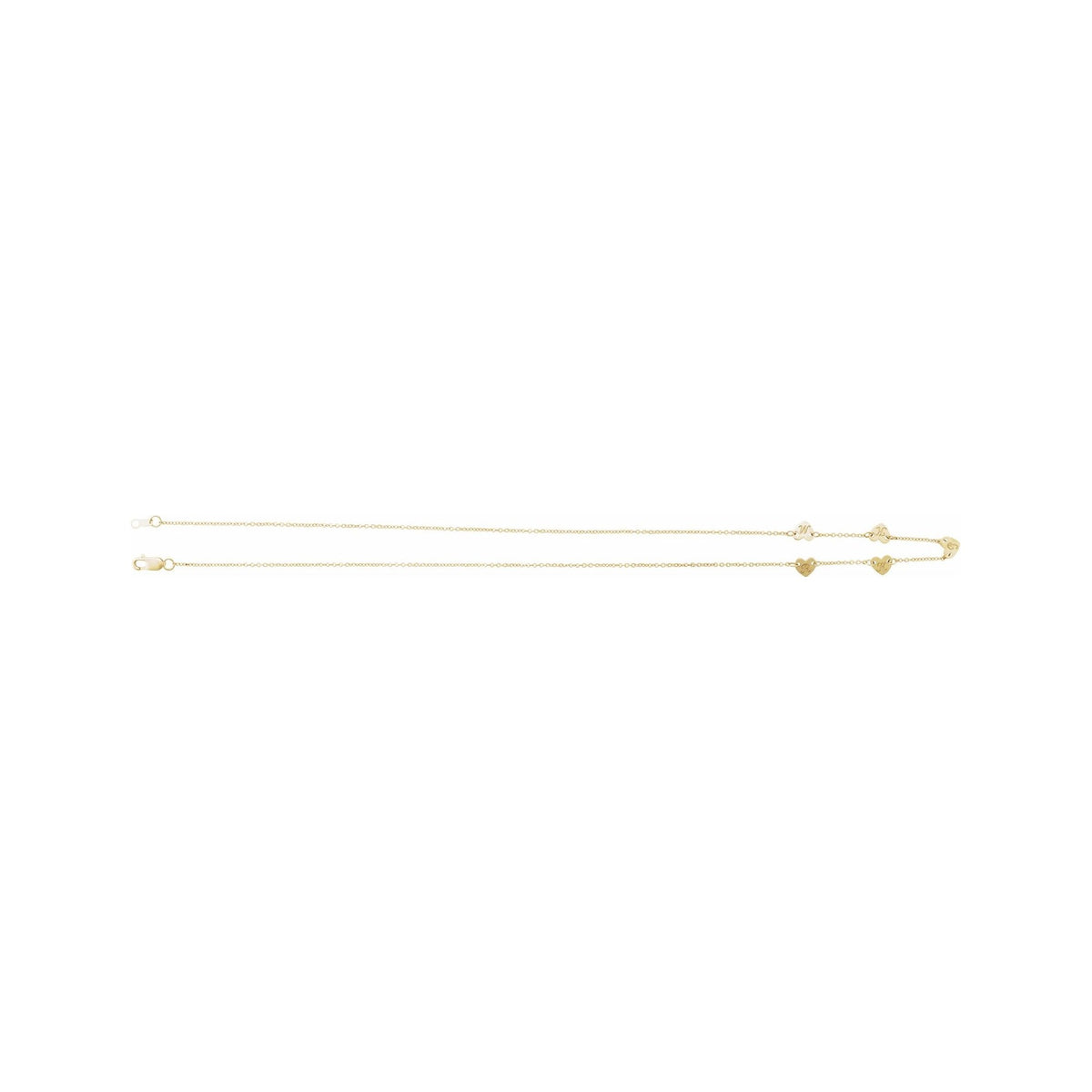 Sapphire Row Gold Heart Station Necklace - 14K Yellow Gold, 5 Hearts (view 2)