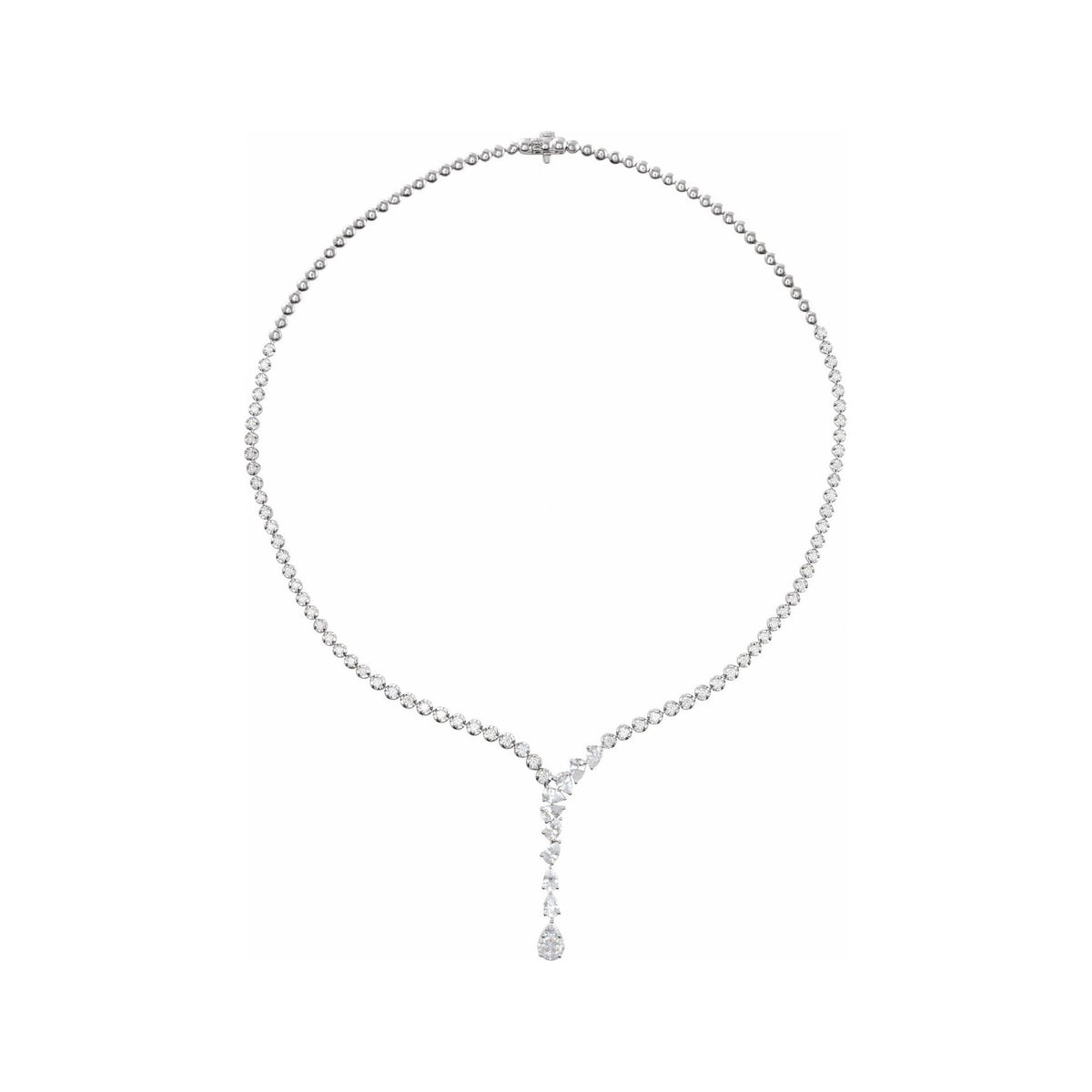 Sapphire Row Lab-Grown Diamond Drop Necklace - 14K White Gold