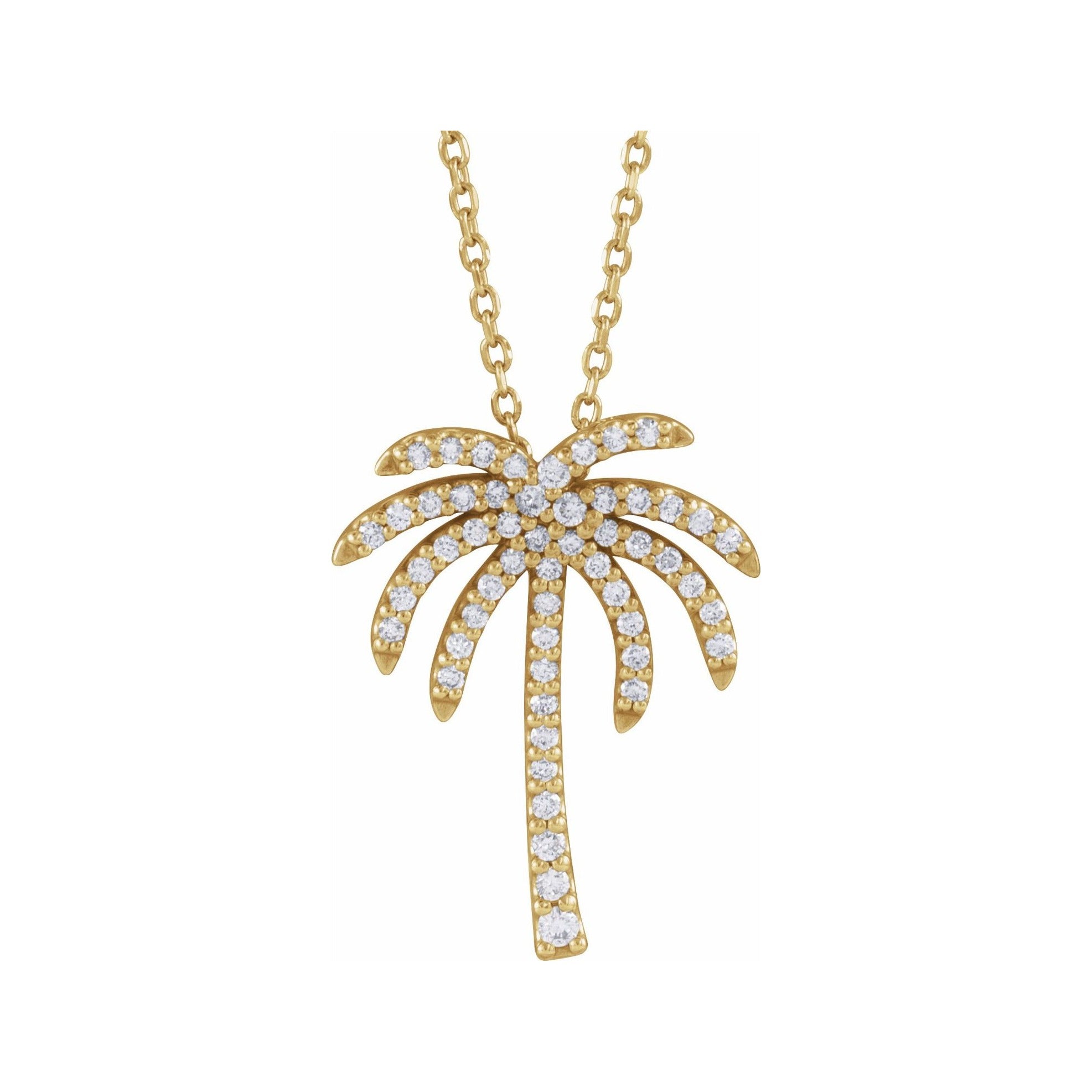 Sapphire Row Natural Diamond Palm Tree Necklace - 14K Yellow Gold