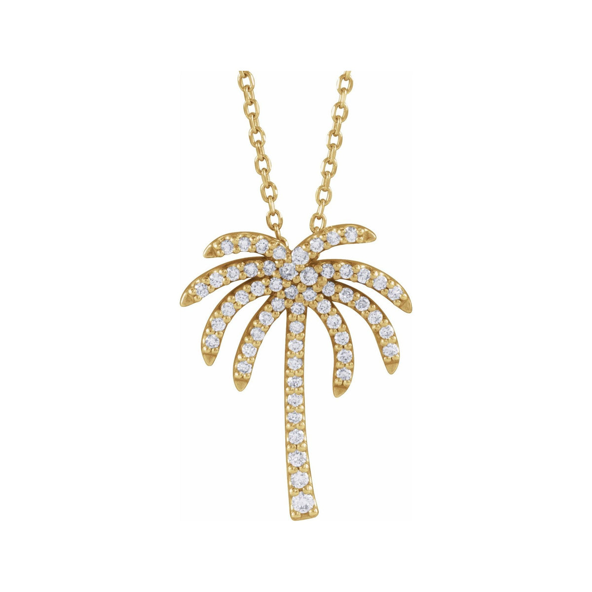 Sapphire Row Natural Diamond Palm Tree Necklace - 14K Yellow Gold