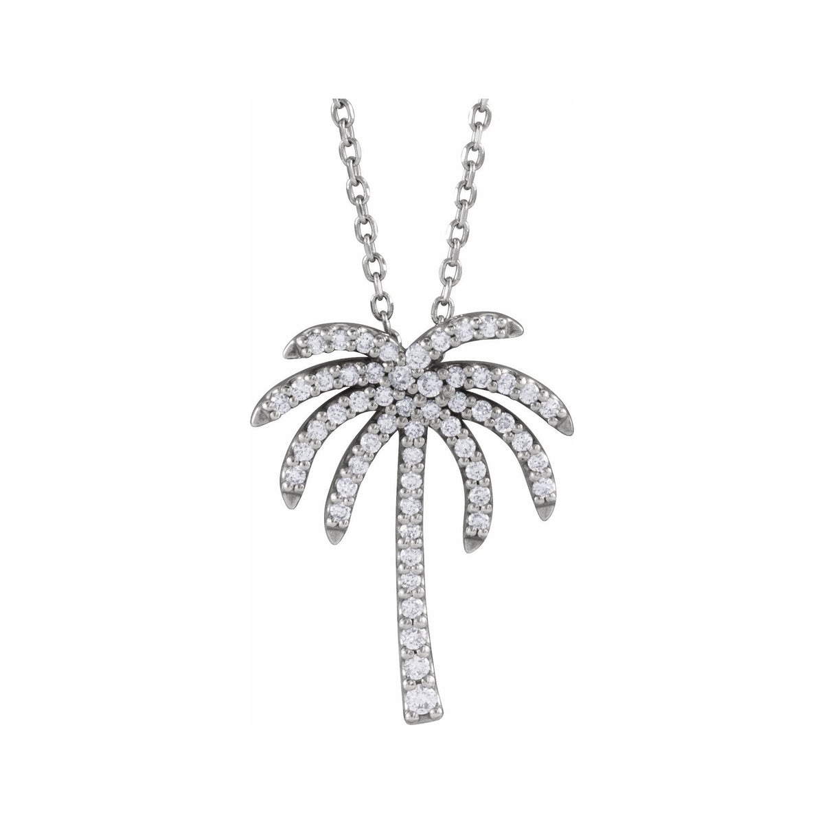 Sapphire Row Natural Diamond Palm Tree Necklace - 14K White Gold
