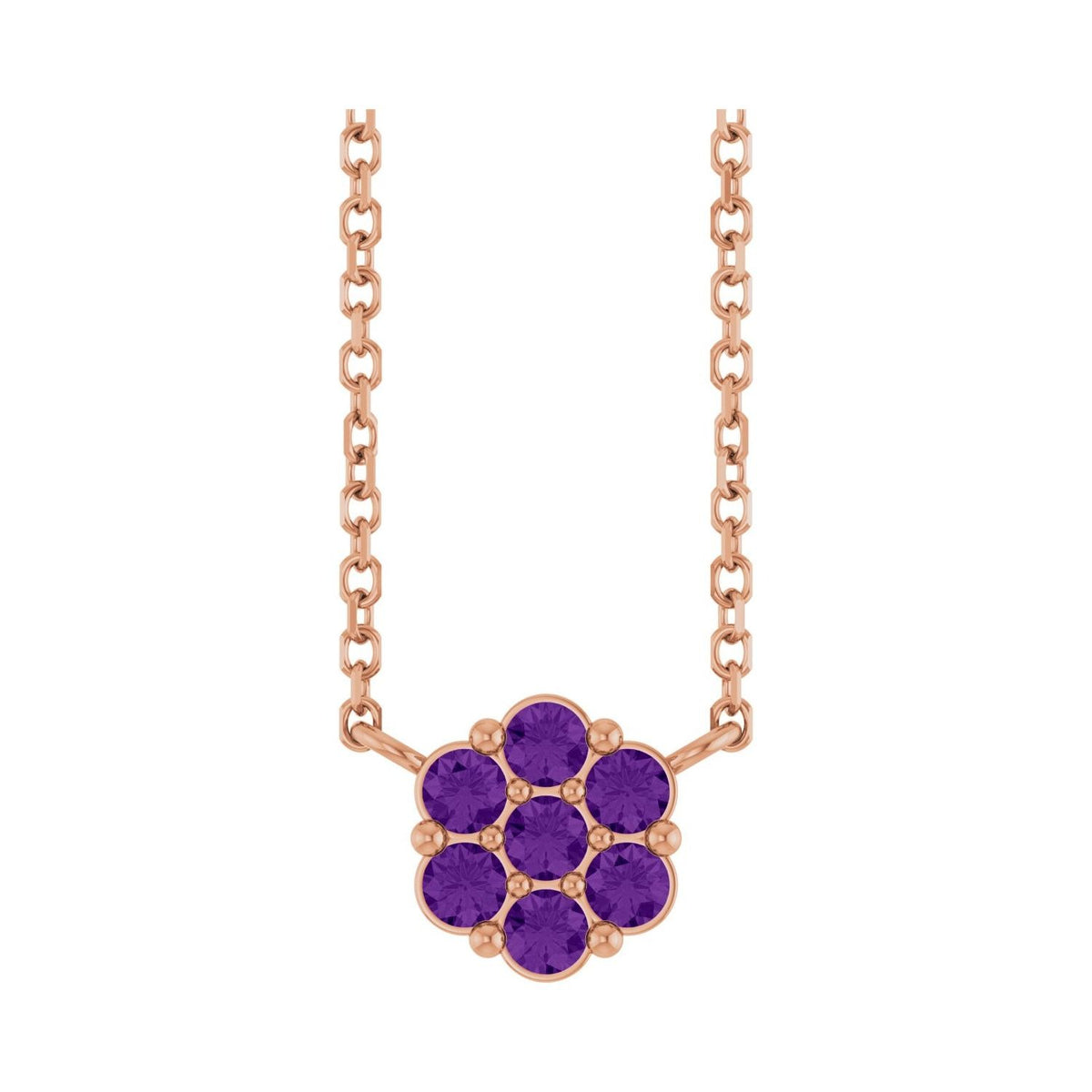Sapphire Row Natural Gemstone Flower Cluster Necklace - Amethyst, 14K Rose Gold