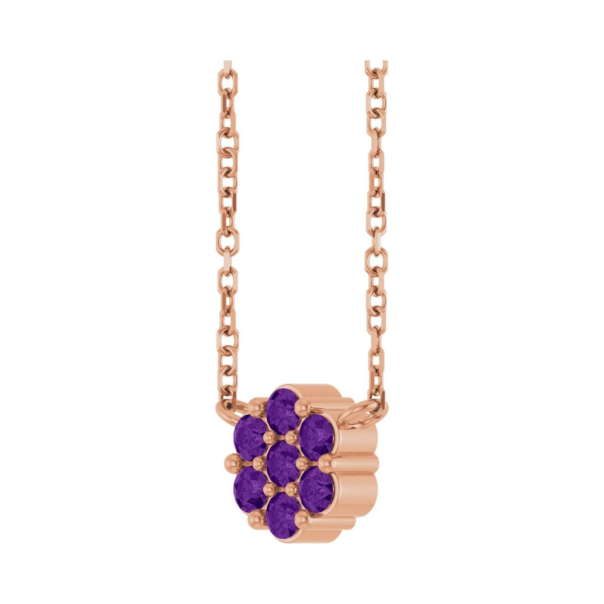 Sapphire Row Natural Gemstone Flower Cluster Necklace - Amethyst, 14K Rose Gold (view 2)