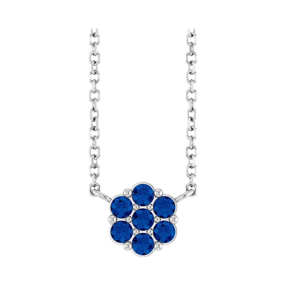 Sapphire Row Natural Gemstone Flower Cluster Necklace - Blue Sapphire, Platinum