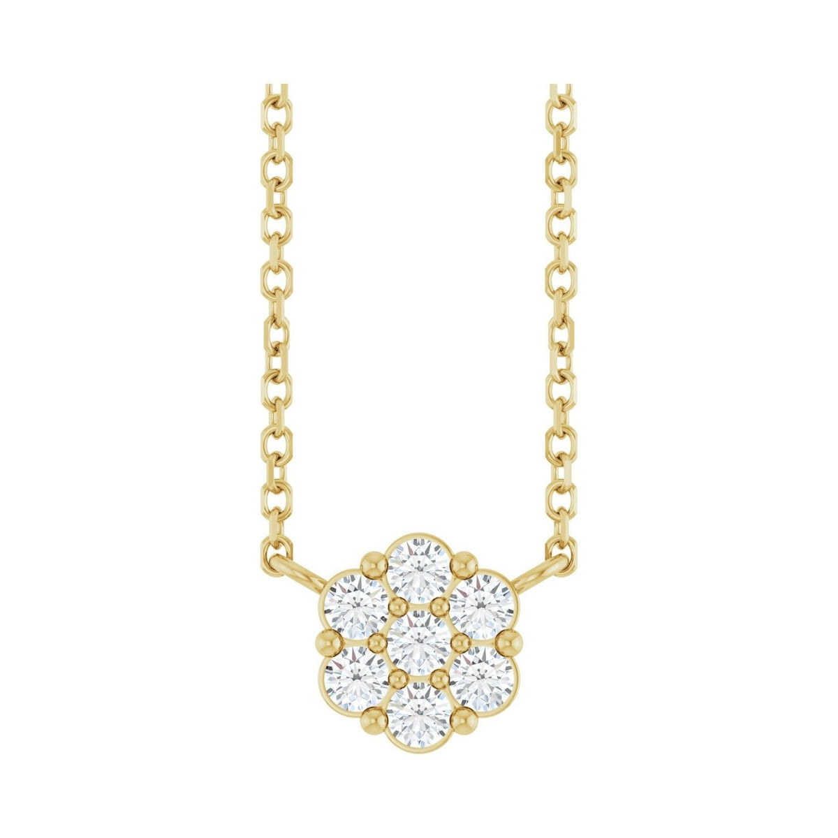 Sapphire Row Natural Gemstone Flower Cluster Necklace - White Sapphire, 14K Yellow Gold