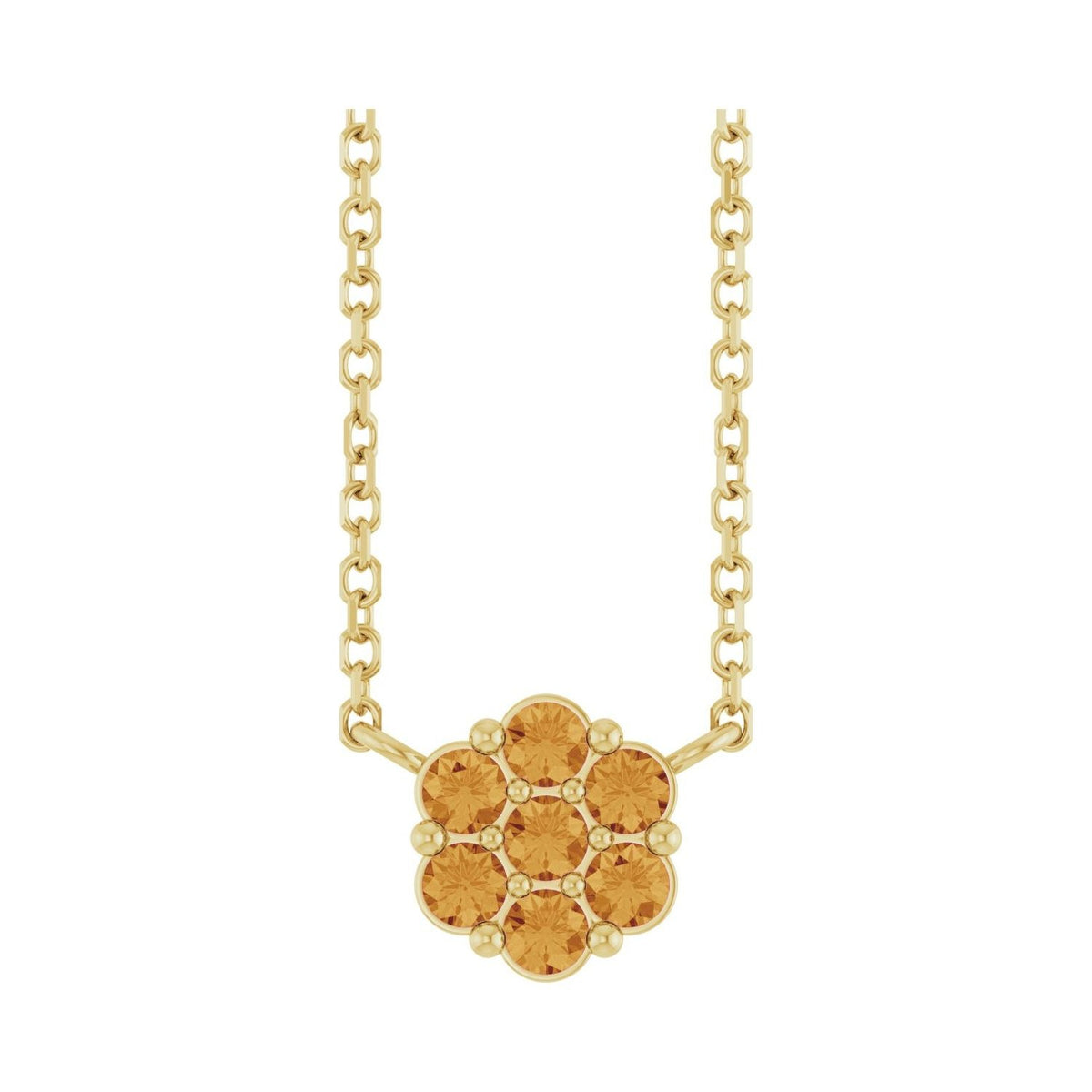 Sapphire Row Natural Gemstone Flower Cluster Necklace - Citrine, 14K Yellow Gold