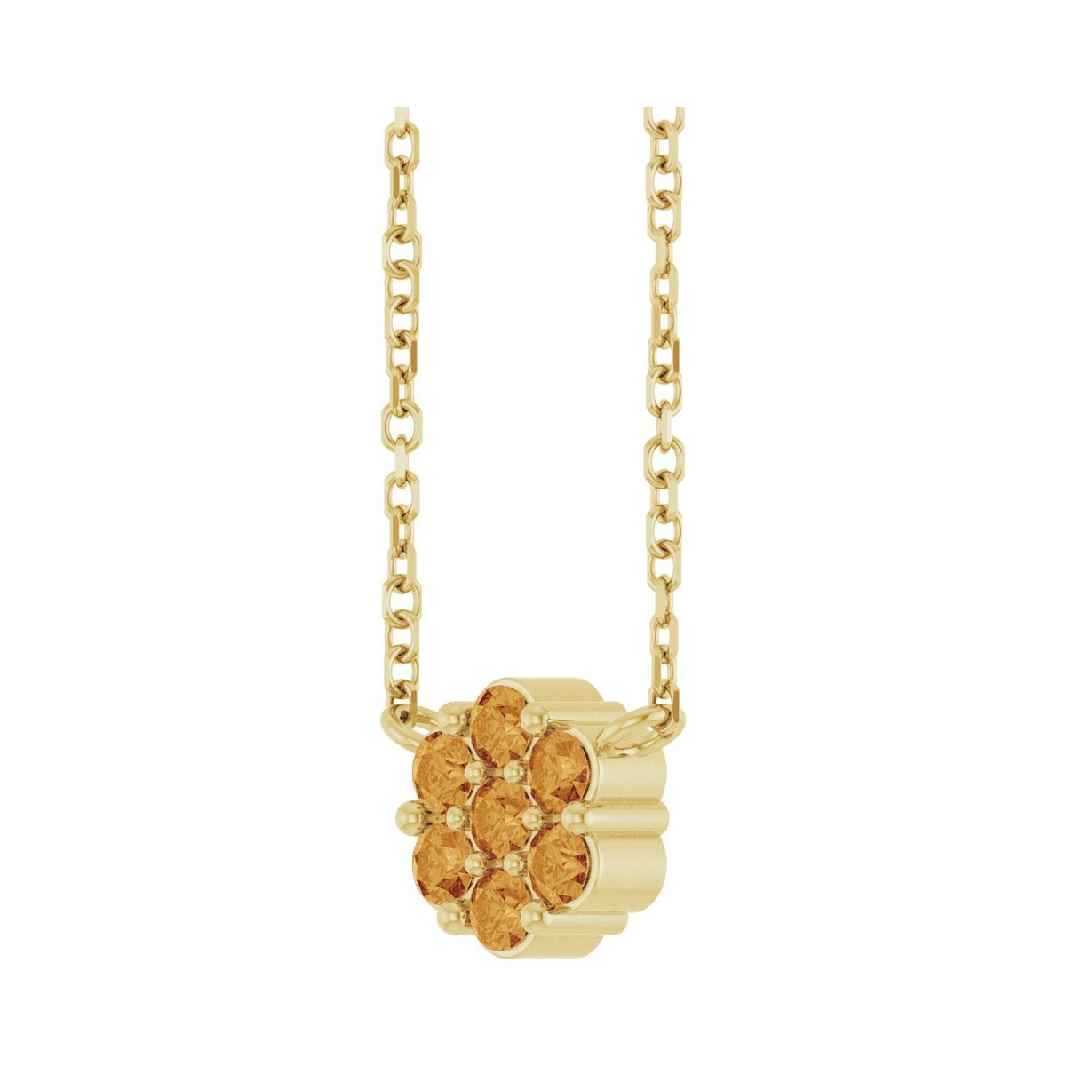 Sapphire Row Natural Gemstone Flower Cluster Necklace - Citrine, 14K Yellow Gold (view 2)