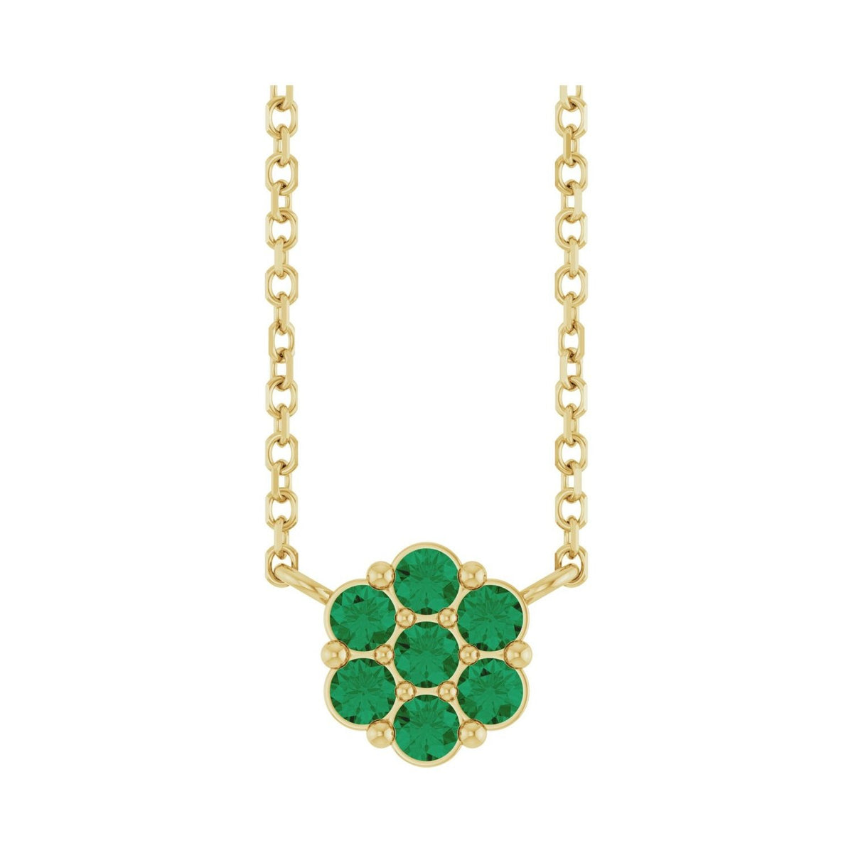 Sapphire Row Natural Gemstone Flower Cluster Necklace - Emerald, 14K Yellow Gold