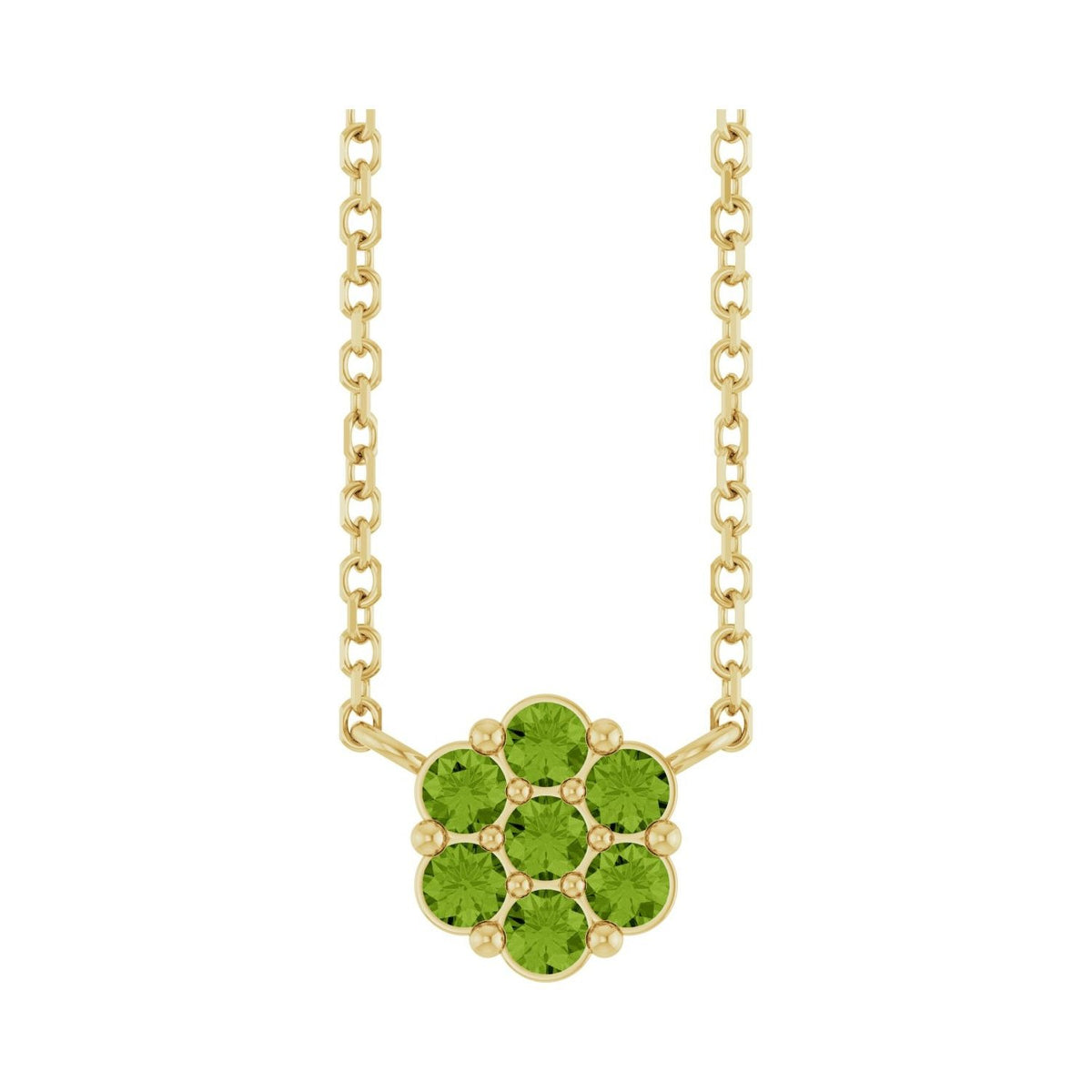 Sapphire Row Natural Gemstone Flower Cluster Necklace - Peridot, 14K Yellow Gold