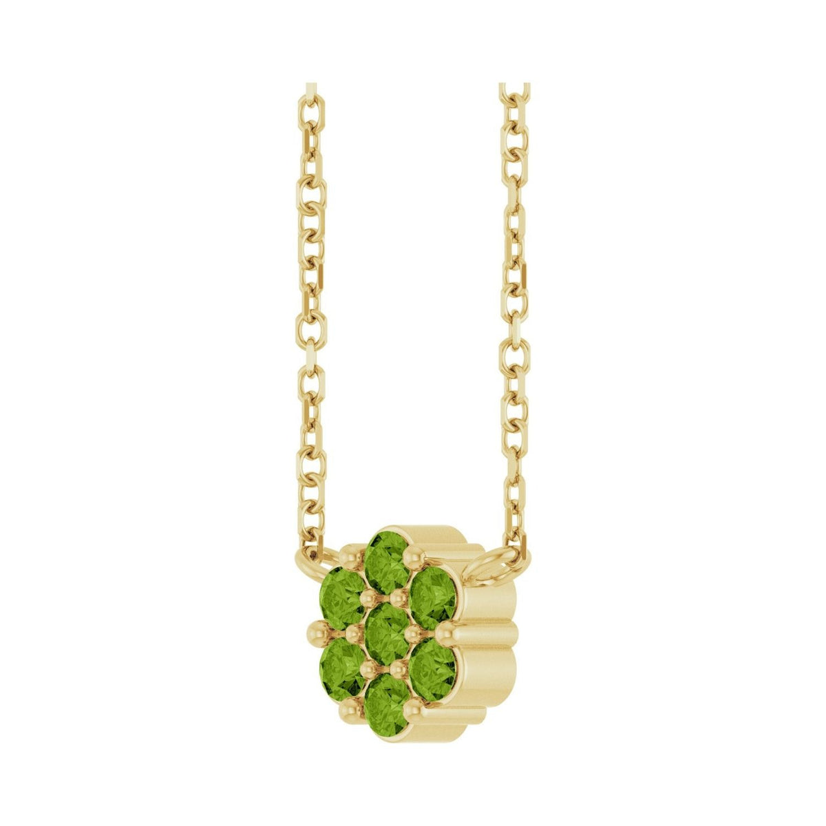 Sapphire Row Natural Gemstone Flower Cluster Necklace - Peridot, 14K Yellow Gold (view 2)