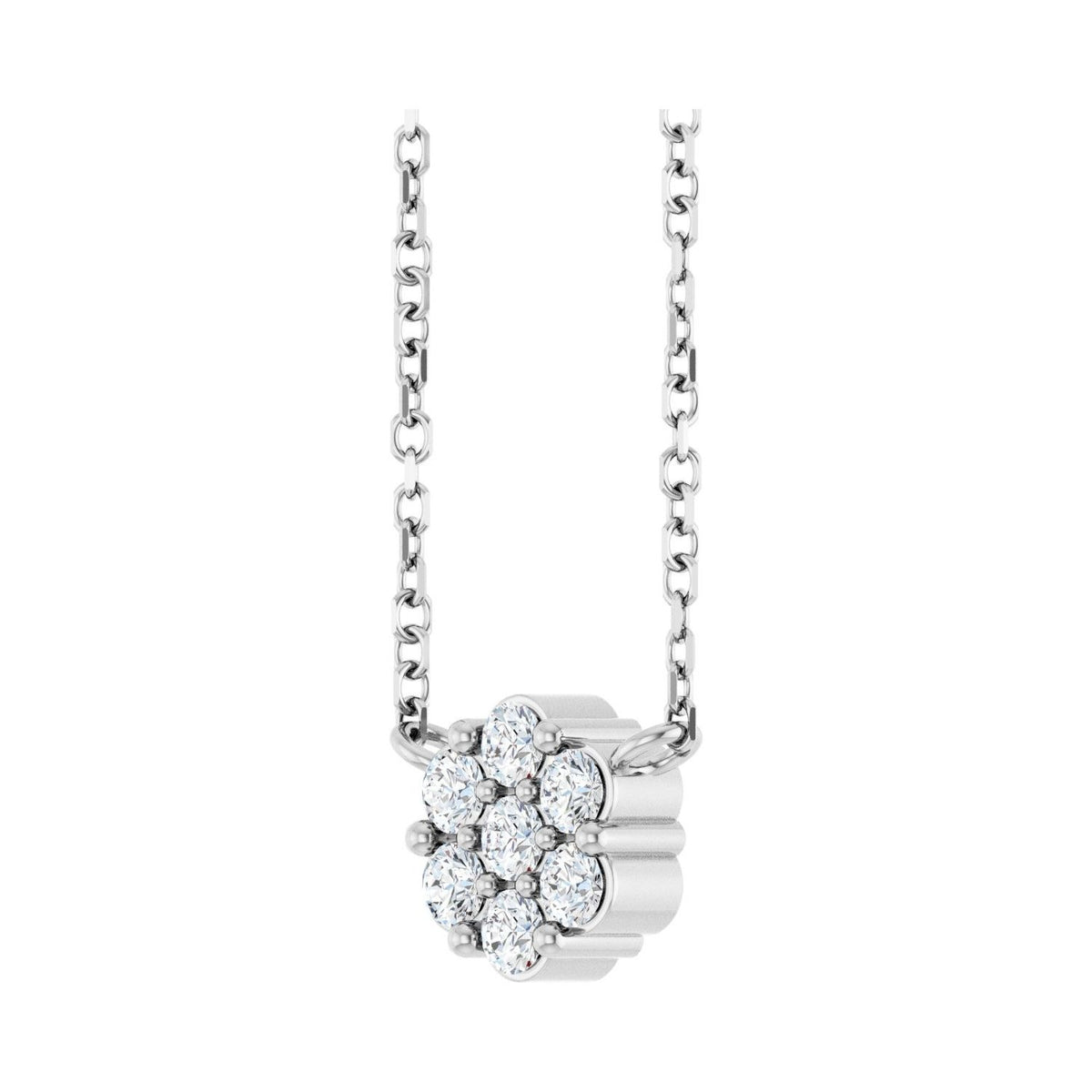 Sapphire Row Natural Gemstone Flower Cluster Necklace - White Sapphire, Platinum (view 2)