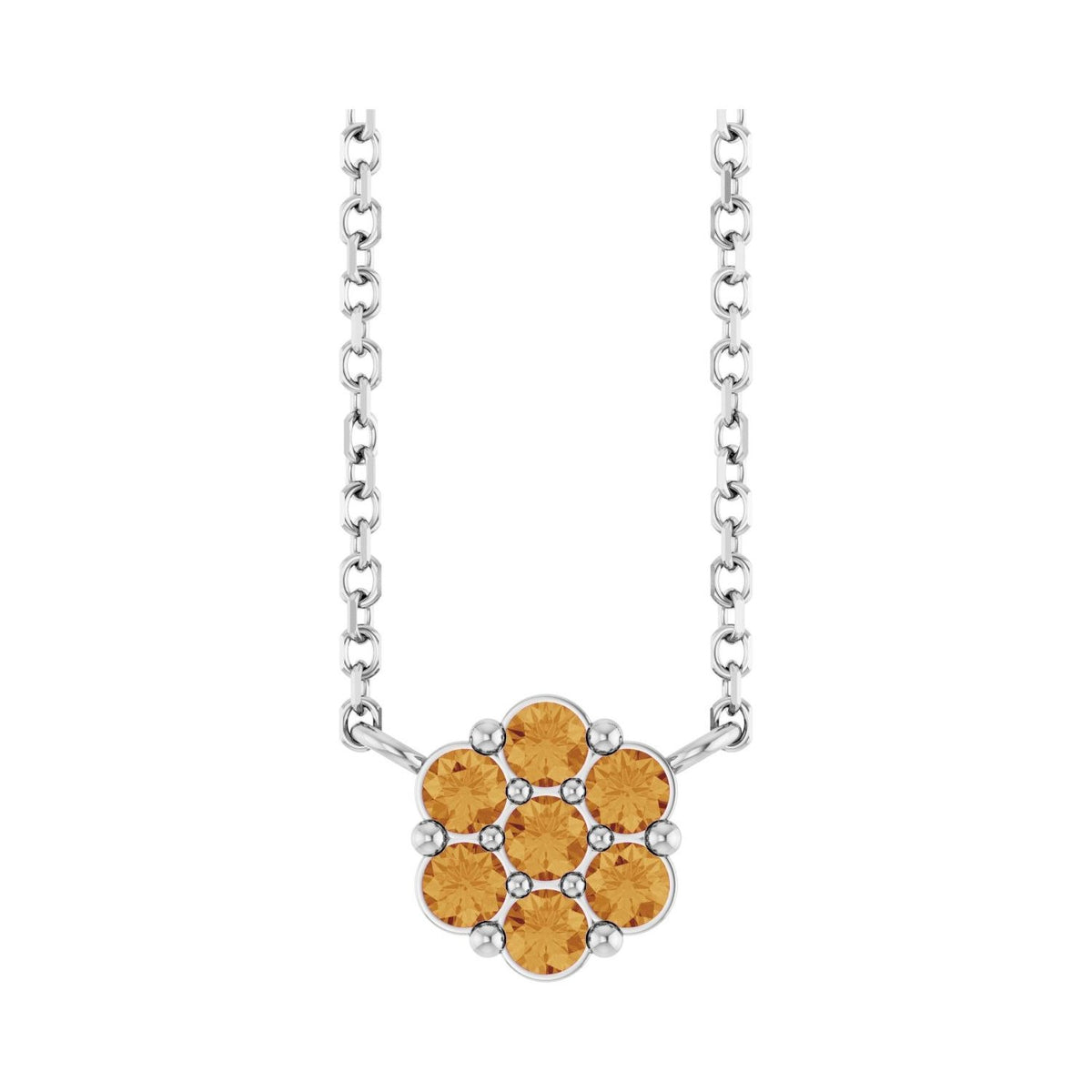 Sapphire Row Natural Gemstone Flower Cluster Necklace - Citrine, Platinum