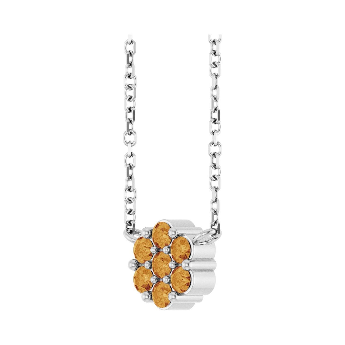 Sapphire Row Natural Gemstone Flower Cluster Necklace - Citrine, Platinum (view 2)