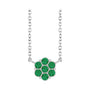 Sapphire Row Natural Gemstone Flower Cluster Necklace - Emerald, Platinum