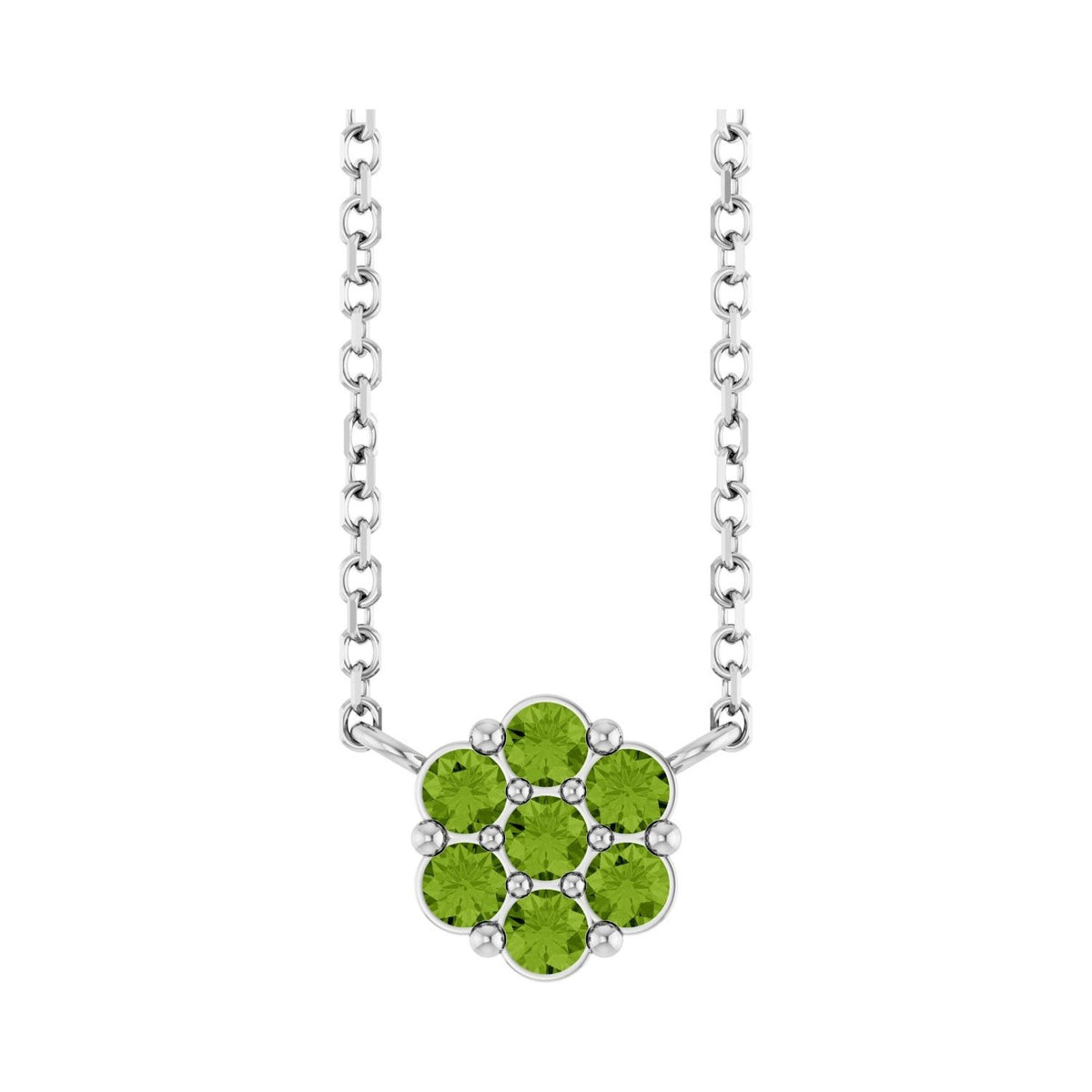 Sapphire Row Natural Gemstone Flower Cluster Necklace - Peridot, Platinum