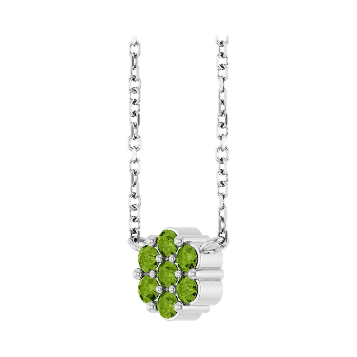 Sapphire Row Natural Gemstone Flower Cluster Necklace - Peridot, Platinum (view 2)