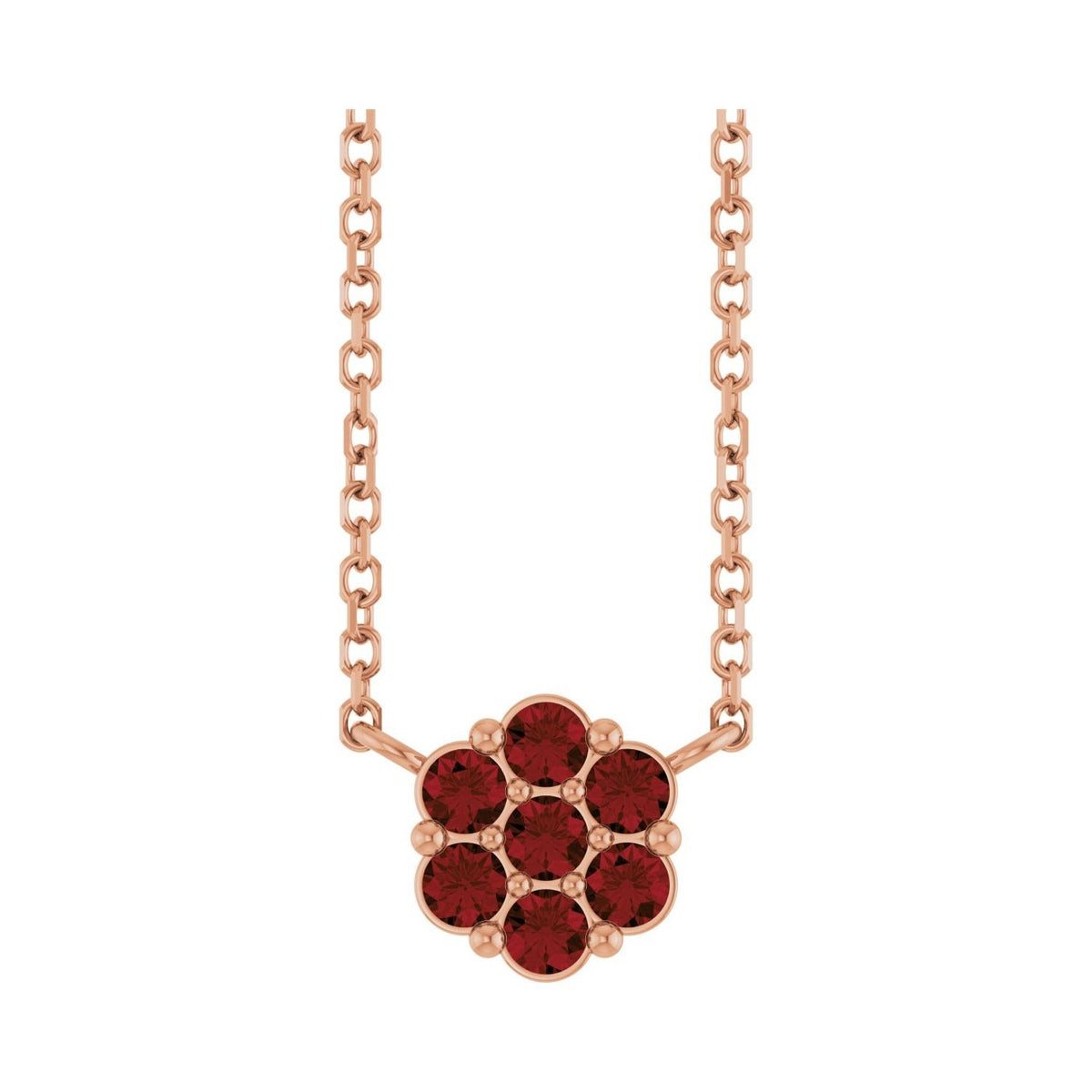 Sapphire Row Natural Gemstone Flower Cluster Necklace - Mozambique Garnet, 14K Rose Gold