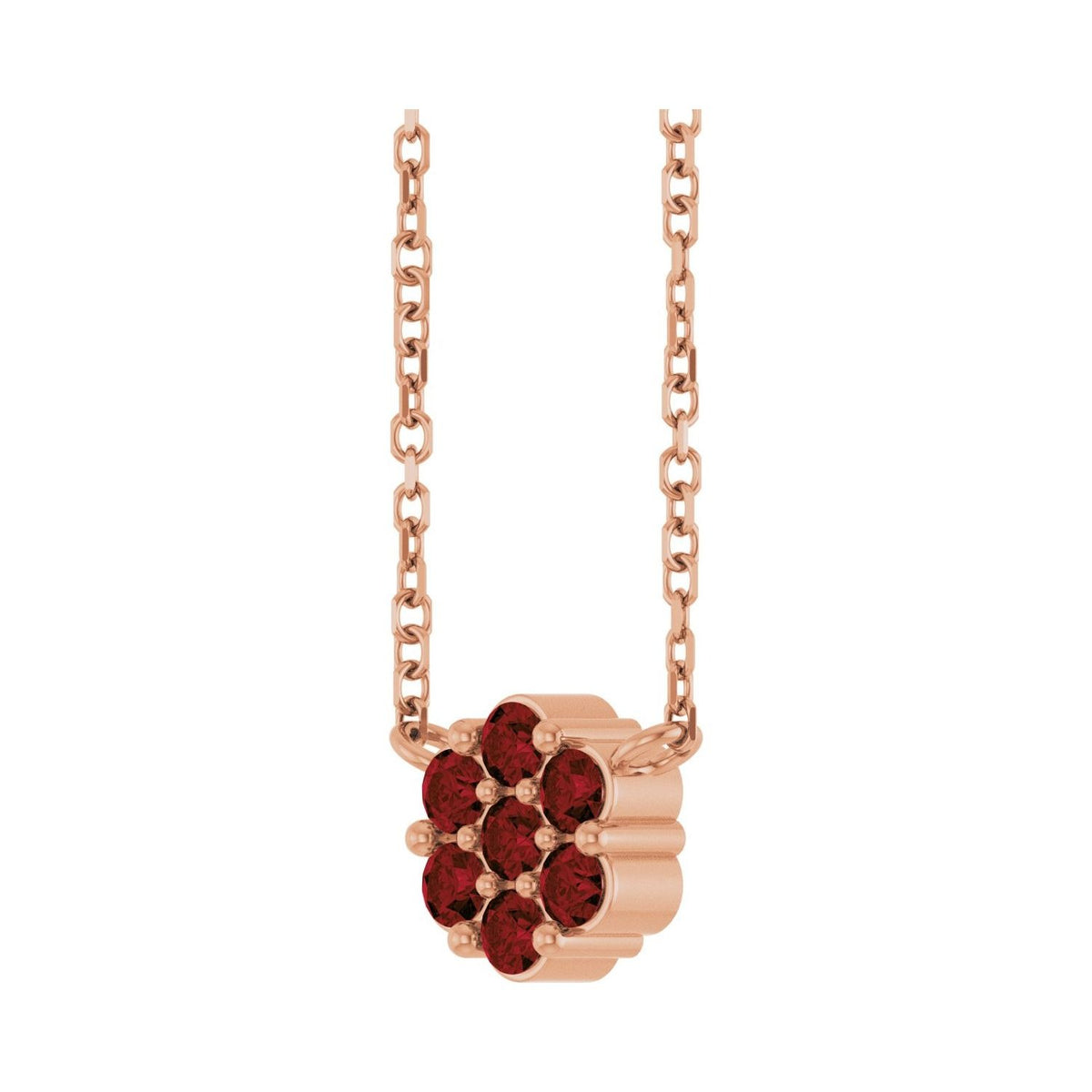 Sapphire Row Natural Gemstone Flower Cluster Necklace - Mozambique Garnet, 14K Rose Gold (view 2)