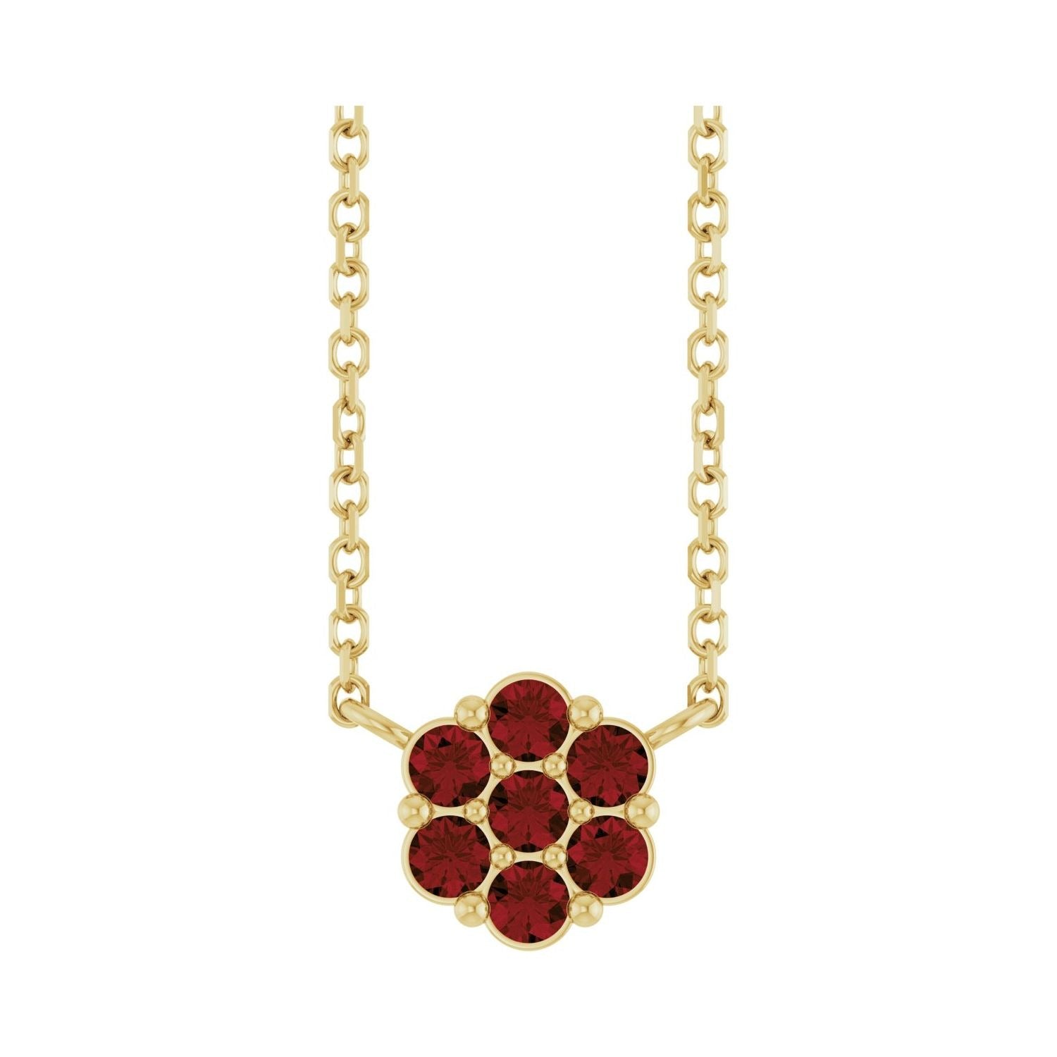 Sapphire Row Natural Gemstone Flower Cluster Necklace - Mozambique Garnet, 14K Yellow Gold